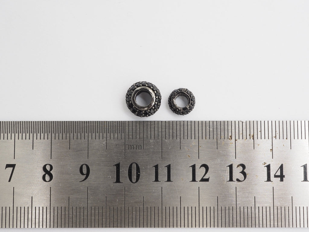 Black CZ Micro Pave On Black Rondelle Big Hole Spacer Beads, Cubic Zirconia Rondelle Spacer Beads, Pave Beads, 3x8/5x10mm, sku#C74