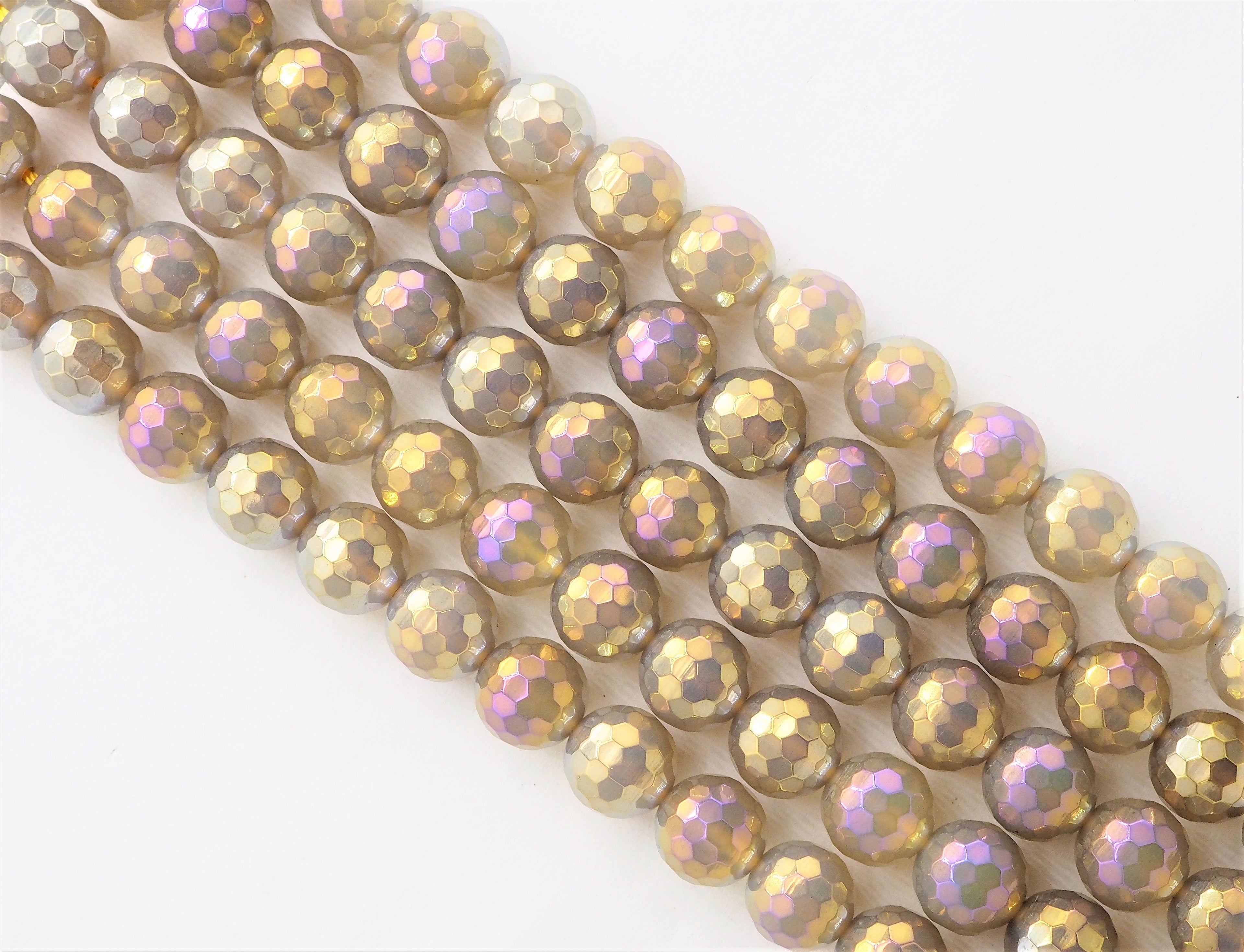 Mystic Plated Faceted Agate Beads,6mm/8mm/10mm, Multicolor Plated Gray Agate Beads,15.5" Full Strand, SKU#U303c