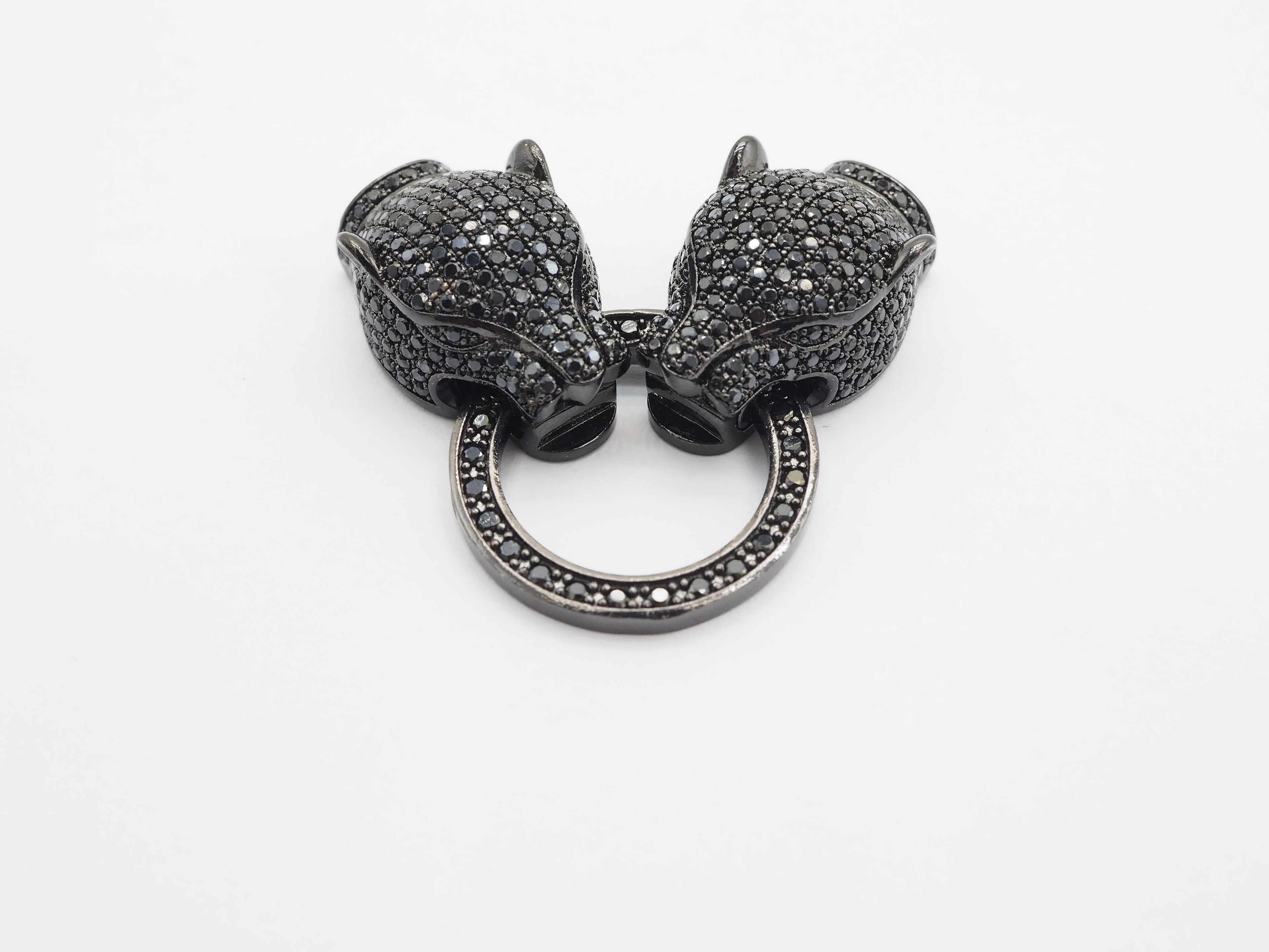 LARGE Black CZ Pave Micro Pave Panther Leopard Head Box Insert Clasp,Cubic Zirconia Clasp,Leopard Head Connector, 50mm, sku#C84