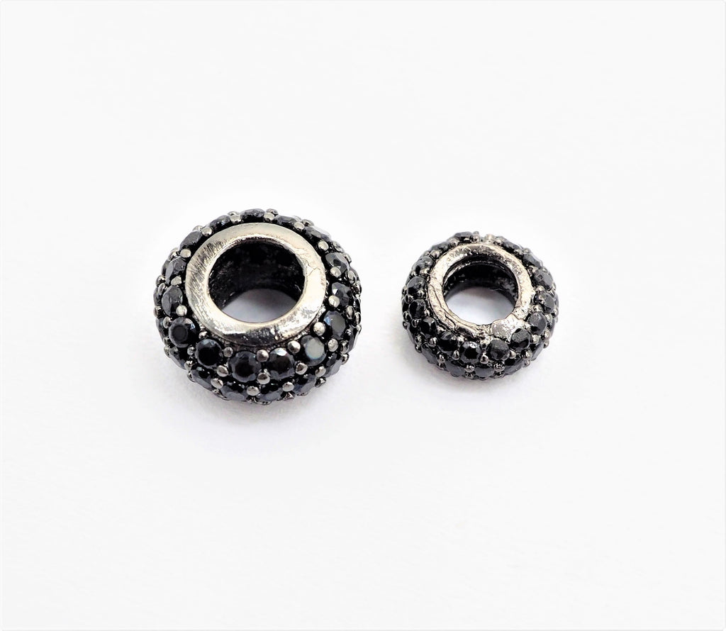 Black CZ Micro Pave On Black Rondelle Big Hole Spacer Beads, Cubic Zirconia Rondelle Spacer Beads, Pave Beads, 3x8/5x10mm, sku#C74
