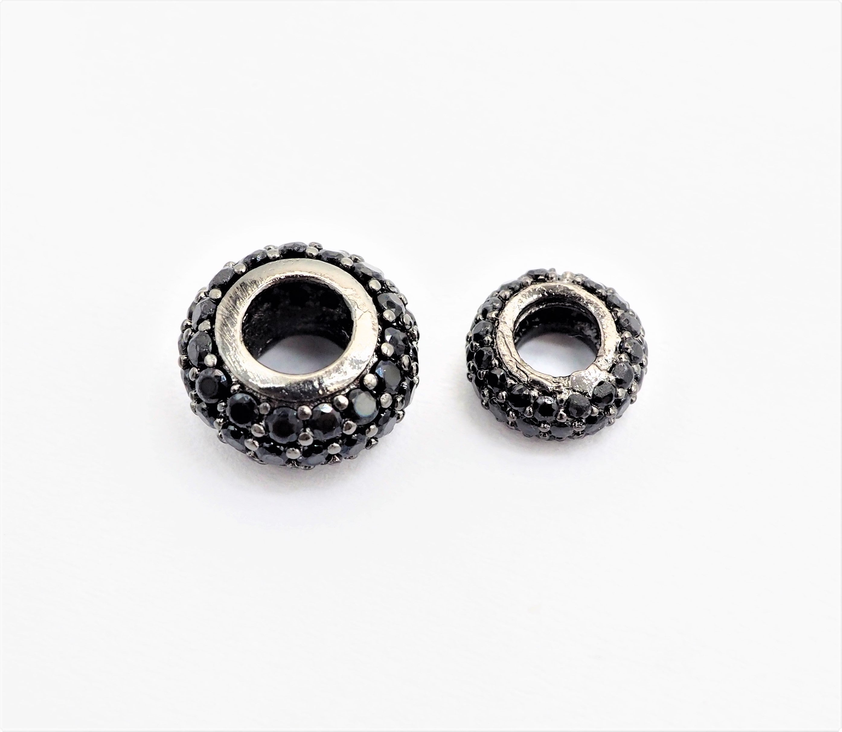 Black CZ Micro Pave On Black Rondelle Big Hole Spacer Beads, Cubic Zirconia Rondelle Spacer Beads, Pave Beads, 3x8/5x10mm, sku#C74