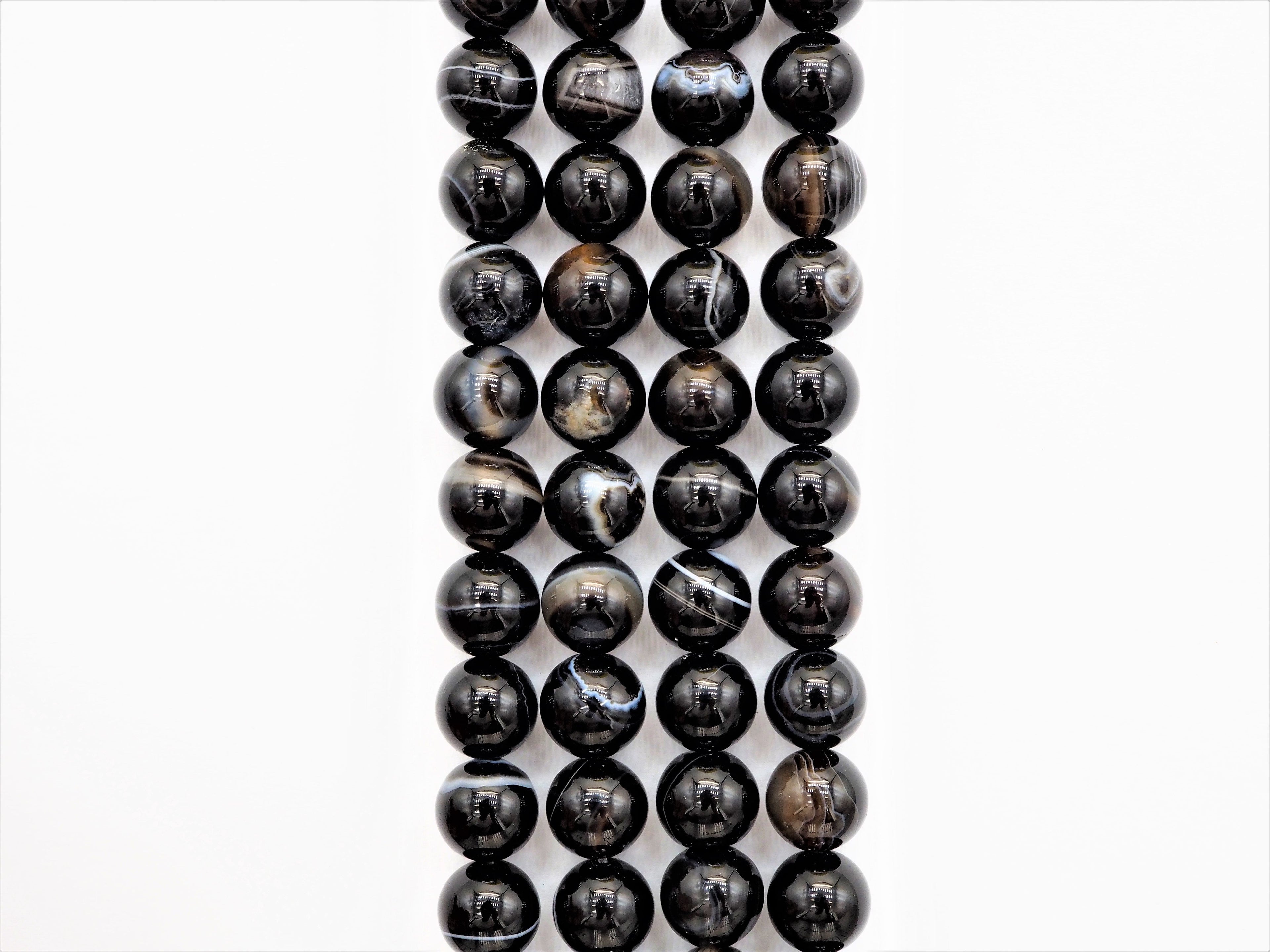 Black White Banded Agate Round Smooth Beads, 6mm/8mm/10mm/12mm beads, Agate Gemstone Beads, 15.5inch strand, SKU#U308