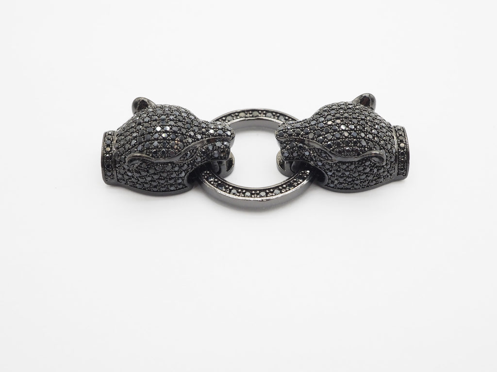 LARGE Black CZ Pave Micro Pave Panther Leopard Head Box Insert Clasp,Cubic Zirconia Clasp,Leopard Head Connector, 50mm, sku#C84
