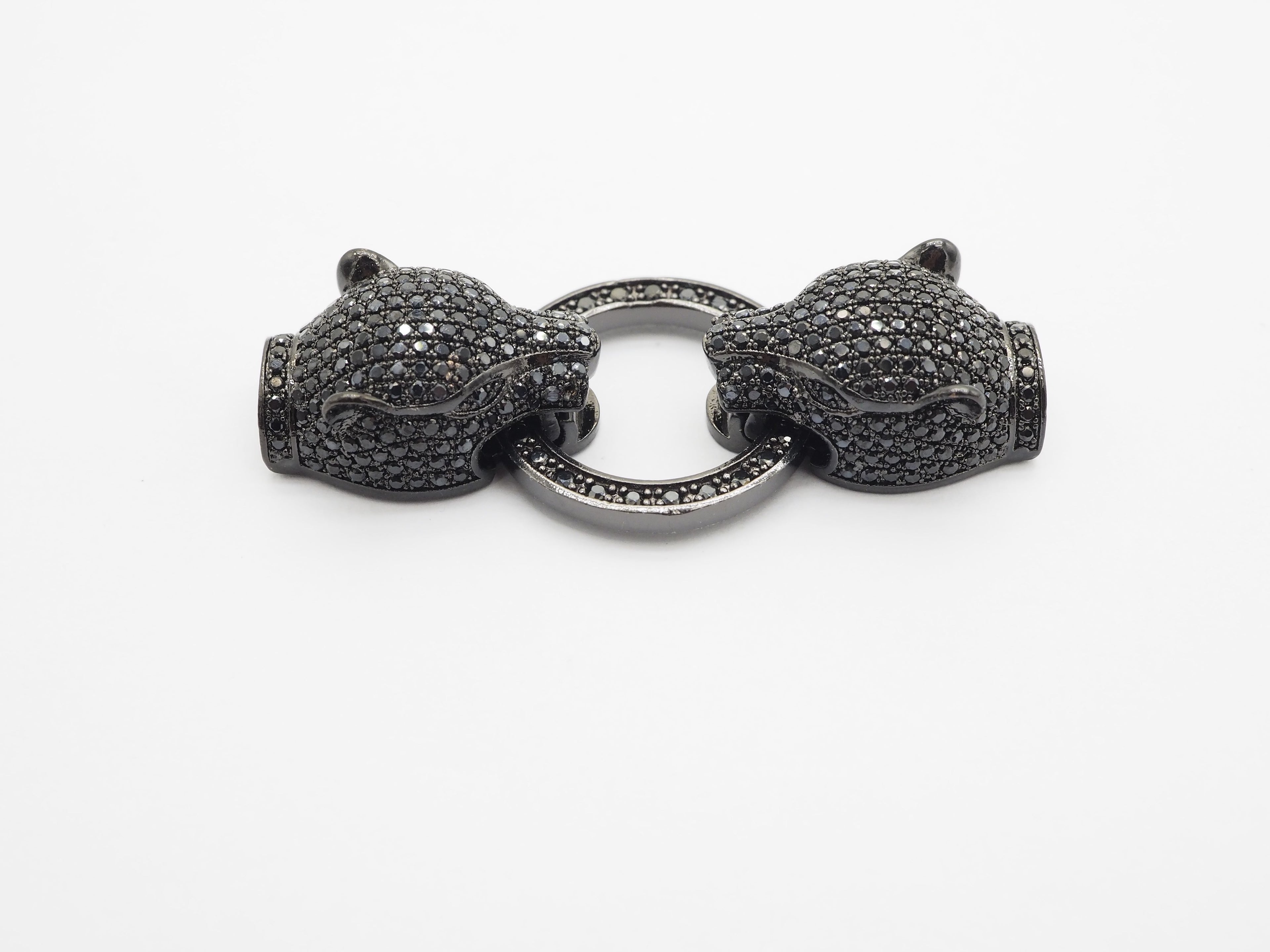 LARGE Black CZ Pave Micro Pave Panther Leopard Head Box Insert Clasp,Cubic Zirconia Clasp,Leopard Head Connector, 50mm, sku#C84