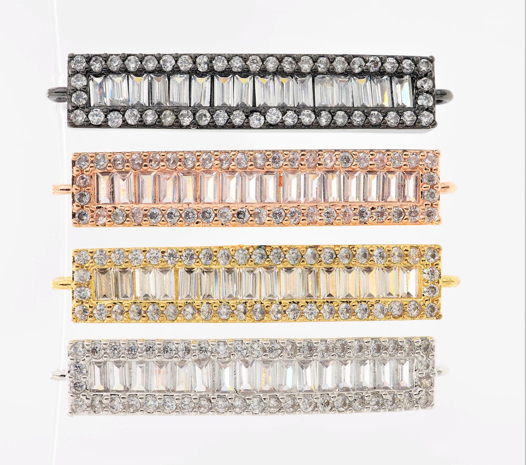 CZ Micro Pave Strip Connector for Bracelet/Necklace,Silver/Gold/Rose Gold/Gunmetal Spacer Connector/Link Connector, 6x34mm,sku#E404C