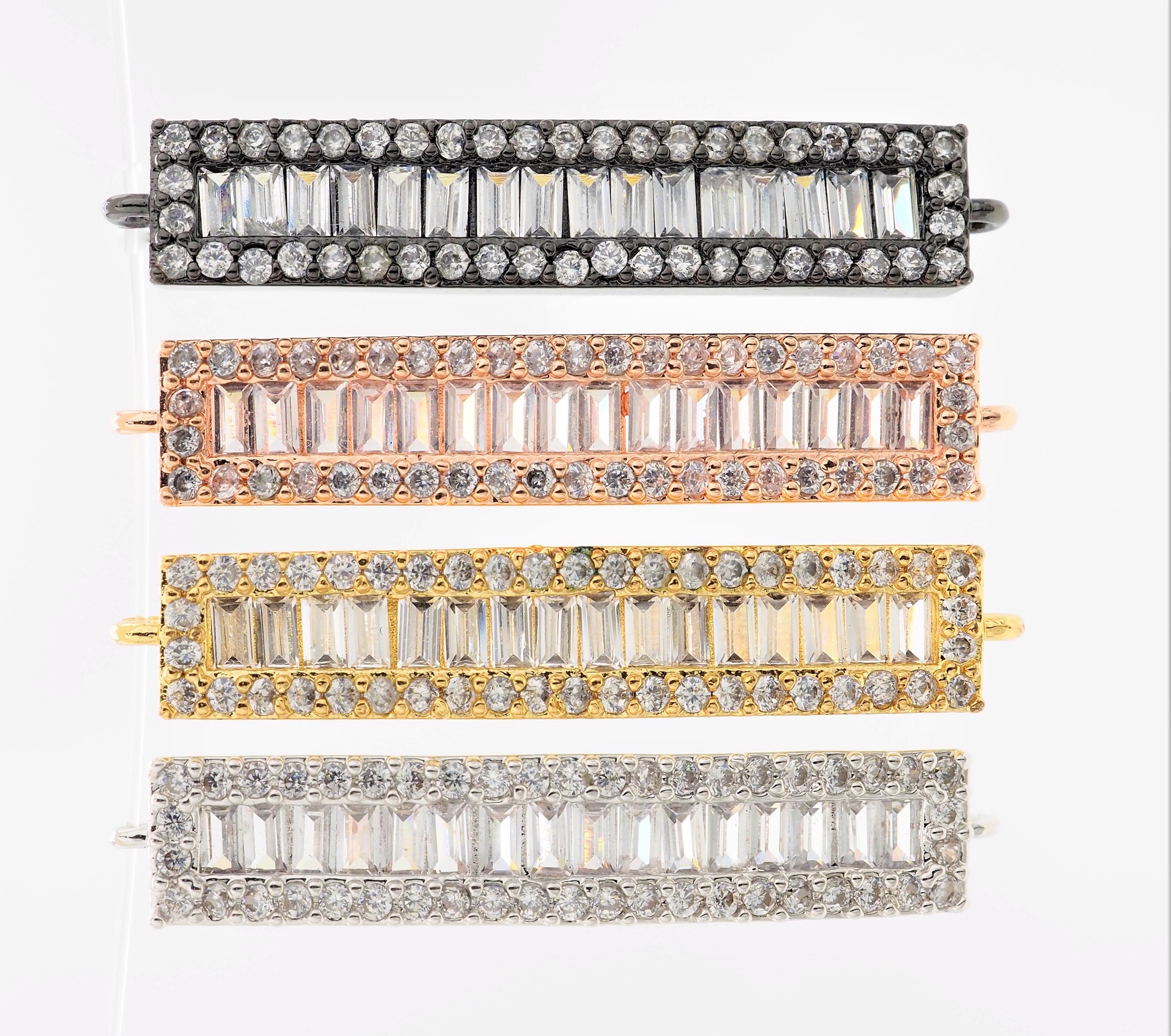 CZ Micro Pave Strip Connector for Bracelet/Necklace,Silver/Gold/Rose Gold/Gunmetal Spacer Connector/Link Connector, 6x34mm,sku#E404C