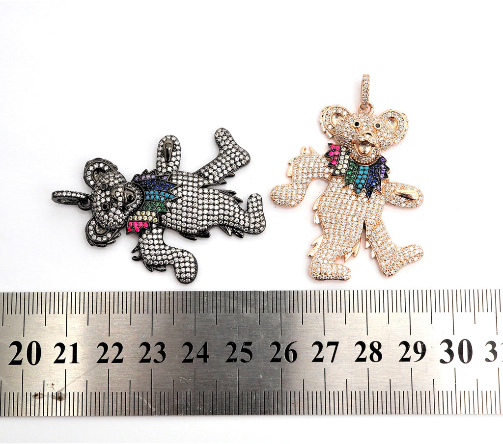 CZ Micro Pave Dancing Teddy Bear Pendant, F515