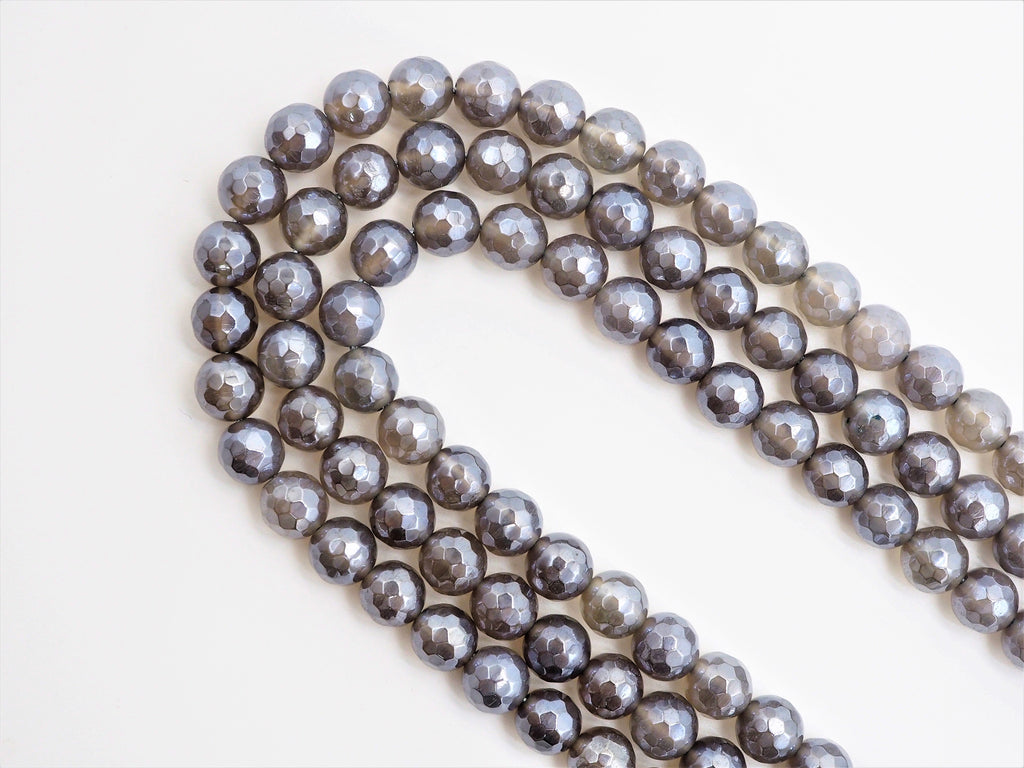 Mystic Plated Natural Faceted Gray Agate beads, 6mm/8mm/10mm/12mm Gray Gemstone beads, Natural Agate Beads, 15.5inch strand, SKU#U263