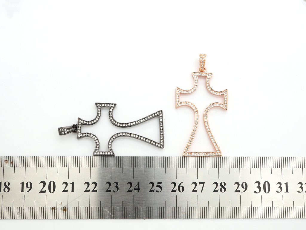 CZ Micro Pave Large Cross Pendant/Focal, Cubic Zirconia Paved Charm, Necklace Bracelet Charm Pendant, 25x44mm,sku#F523