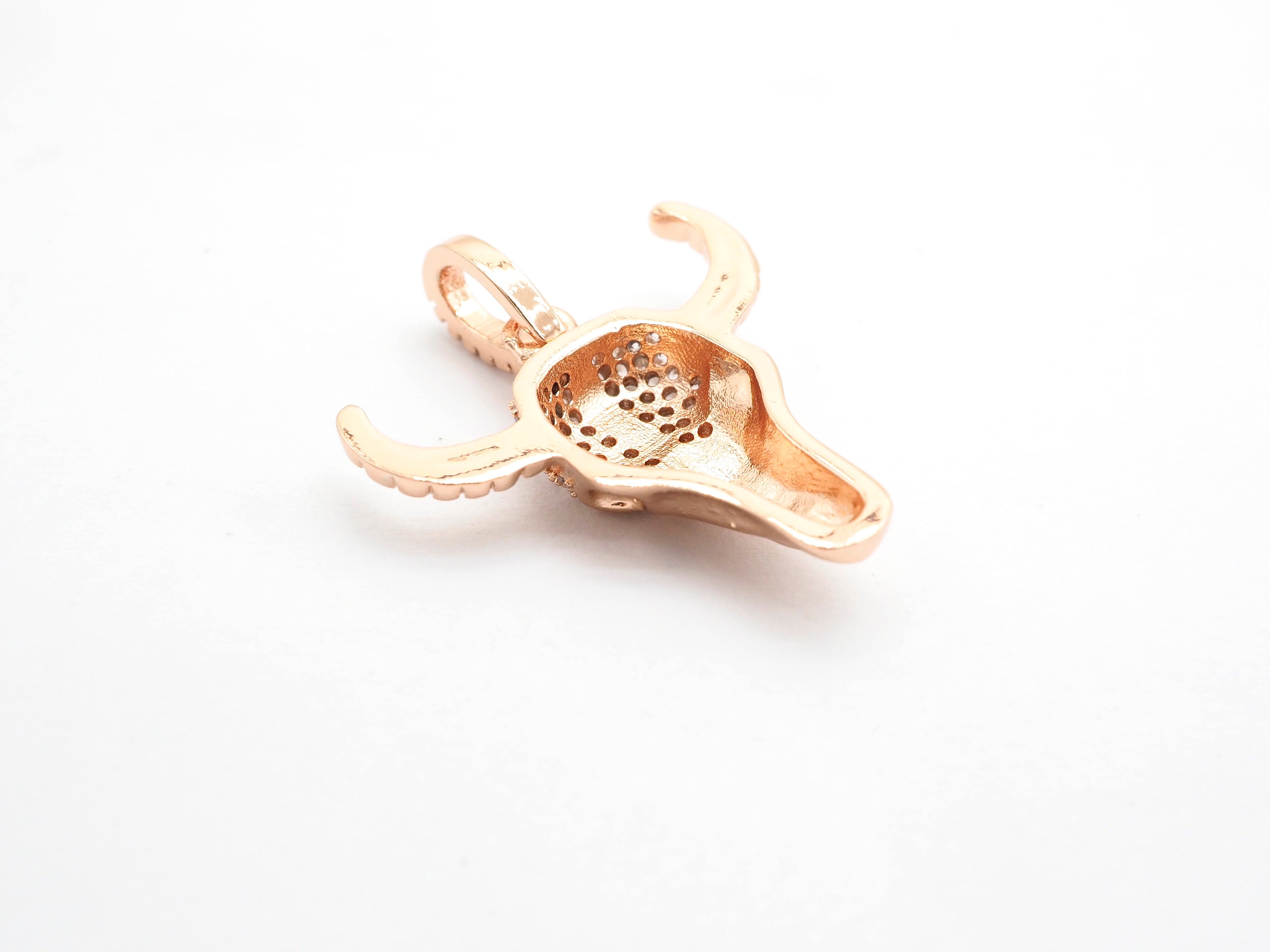 CZ Micro Pave Bull Skull Pendant, CZ Long Horn Charms,ox head, Bull Horn Charms, Antelope Head Pendant, Black/Rose Gold, 22mm,SKU#F548