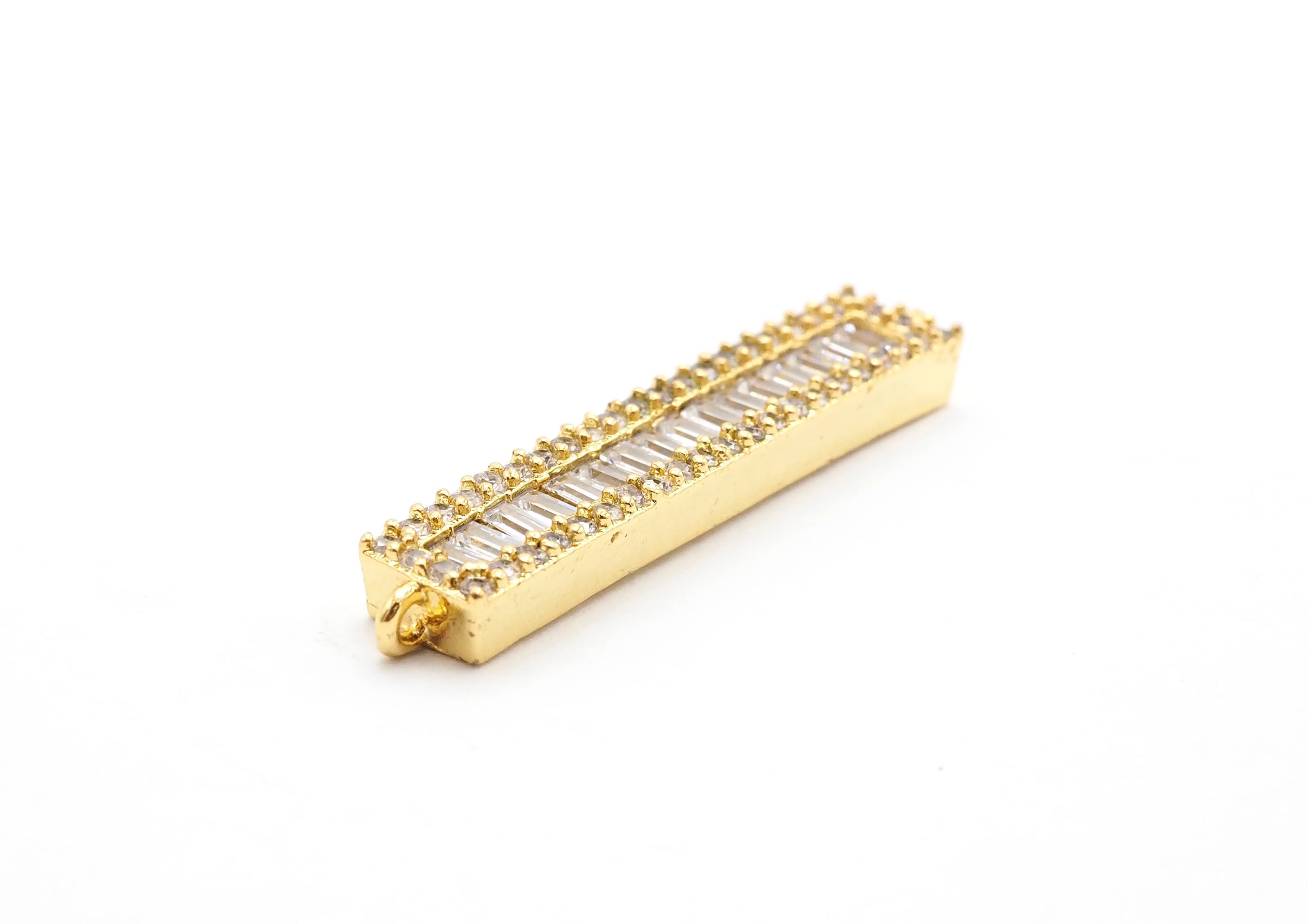 CZ Micro Pave Strip Connector for Bracelet/Necklace,Silver/Gold/Rose Gold/Gunmetal Spacer Connector/Link Connector, 6x34mm,sku#E404C