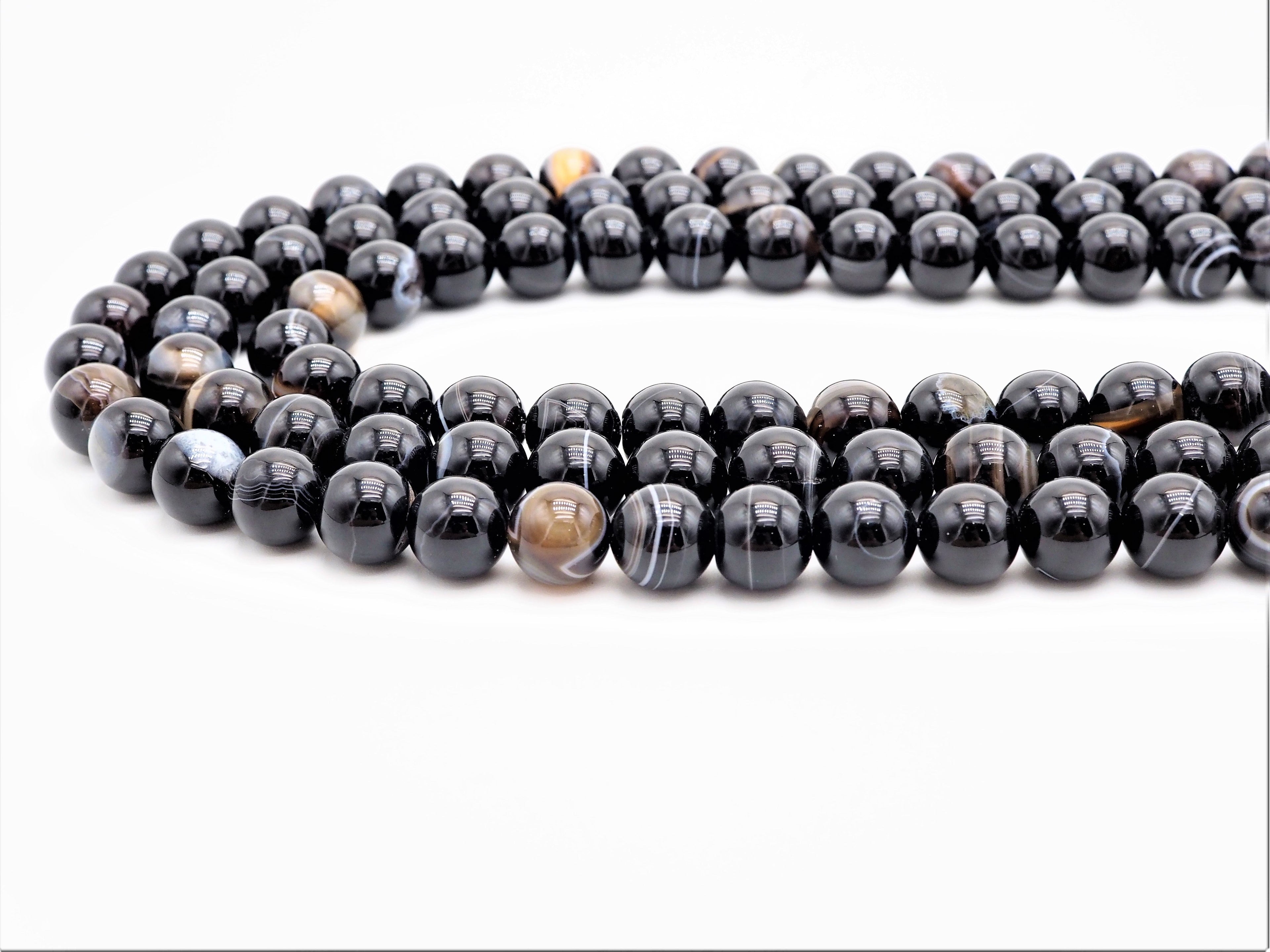 Black White Banded Agate Round Smooth Beads, 6mm/8mm/10mm/12mm beads, Agate Gemstone Beads, 15.5inch strand, SKU#U308