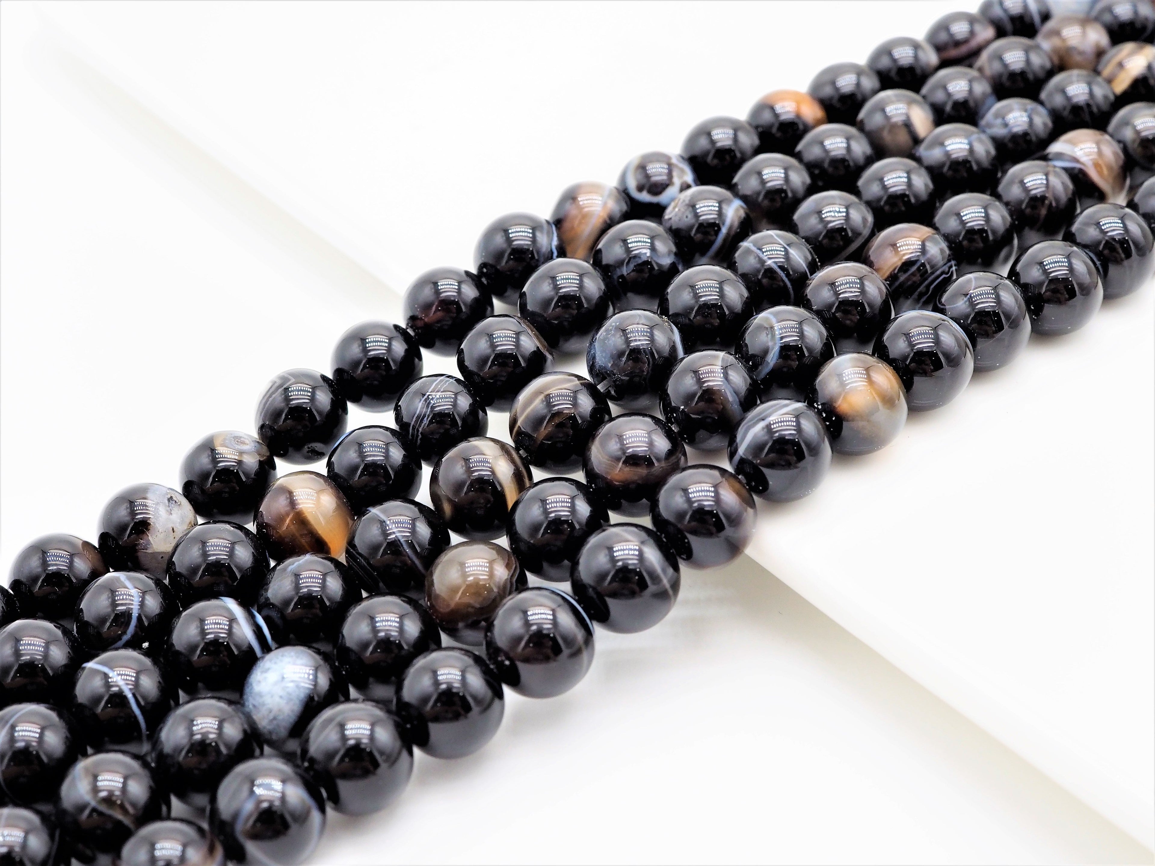 Black White Banded Agate Round Smooth Beads, 6mm/8mm/10mm/12mm beads, Agate Gemstone Beads, 15.5inch strand, SKU#U308