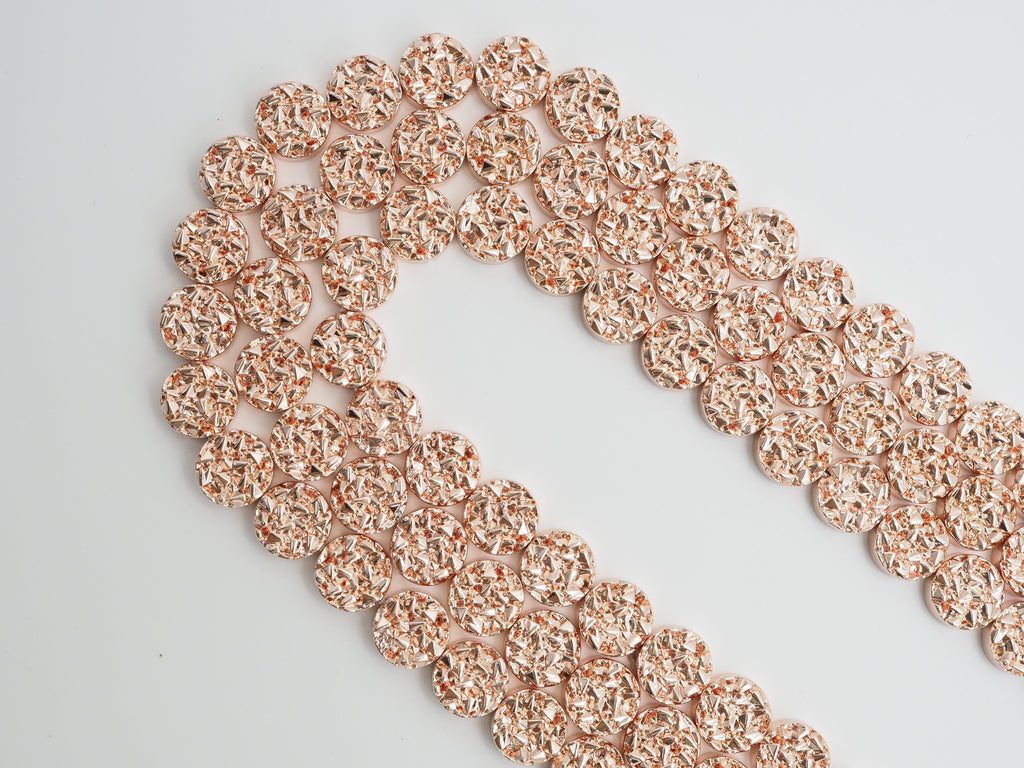 Natural Druzy Style Rose Gold Copper Color Hematite beads,Round Flat Coin Gemstone Beads,8mm/10mm/12mm, 15.5inch full strand,SKU#S98