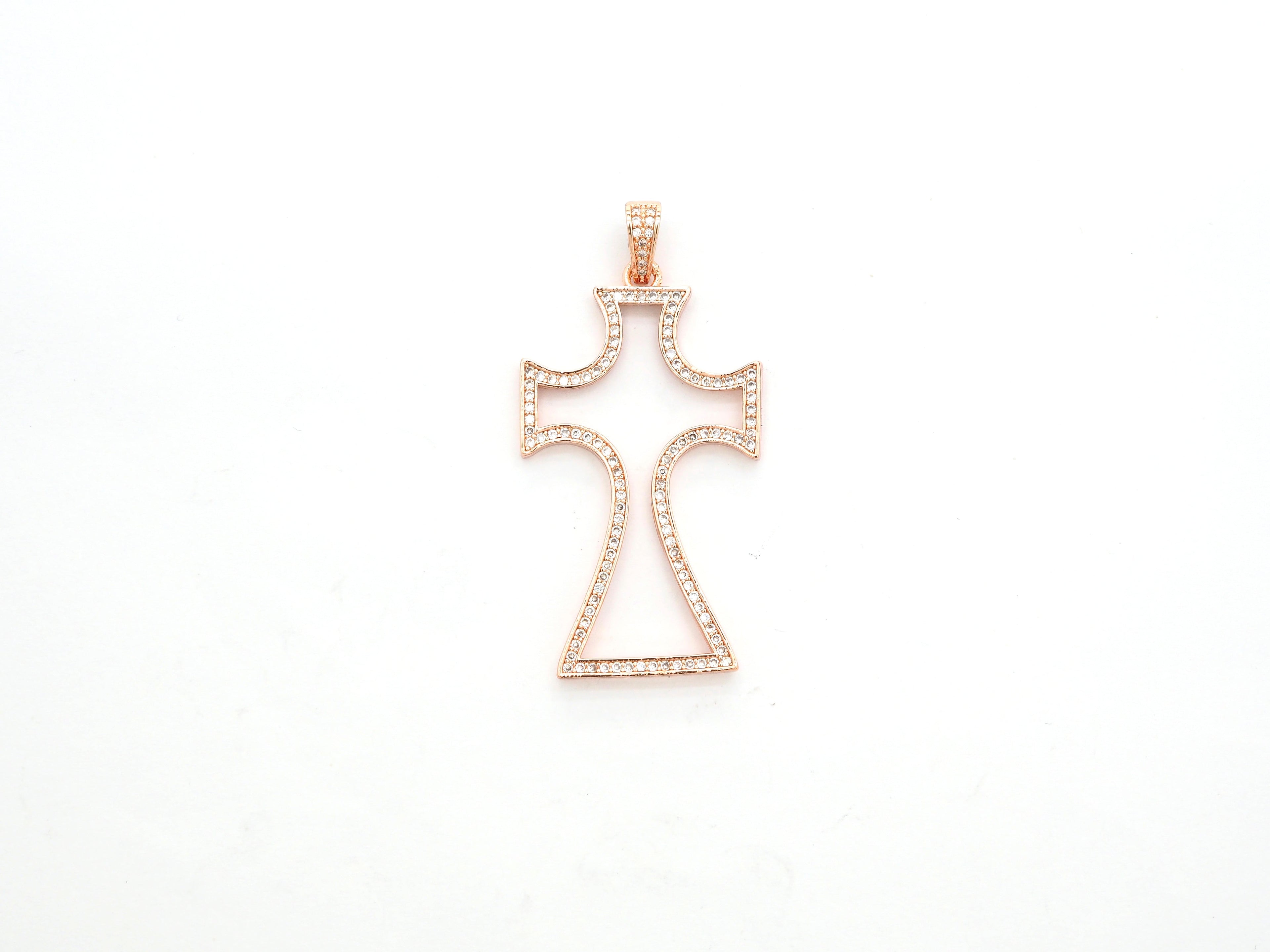 CZ Micro Pave Large Cross Pendant/Focal, Cubic Zirconia Paved Charm, Necklace Bracelet Charm Pendant, 25x44mm,sku#F523
