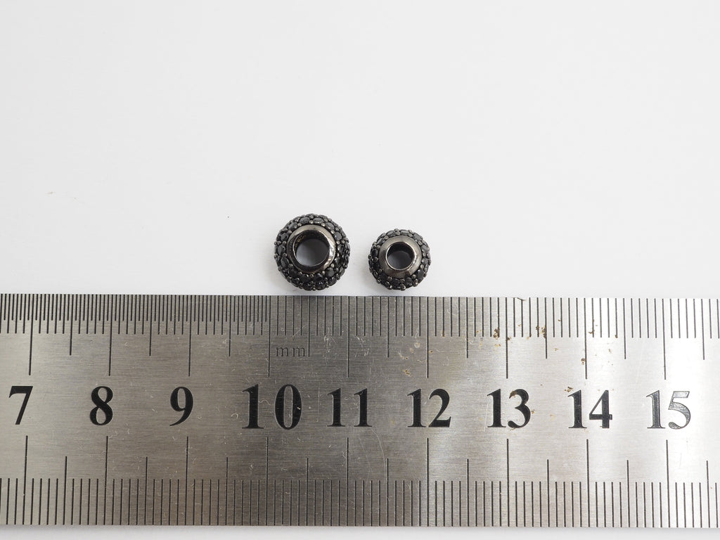 Black CZ Pave On Black Rondelle Big Hole Spacer Beads, Cubic Zirconia Rondelle Spacer Beads, Pave Beads,6x8/6x10mm, sku#C75