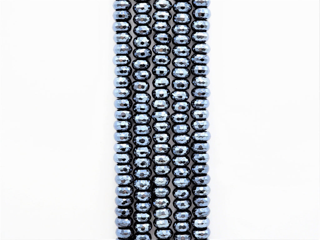 UNIQUE Silver Plated Faceted Black Onyx Rondelle Beads,2x4/4x6/5x8mm/6x10mm Metalic Rondelle Beads,15.5" Full Strand,SKU#S113