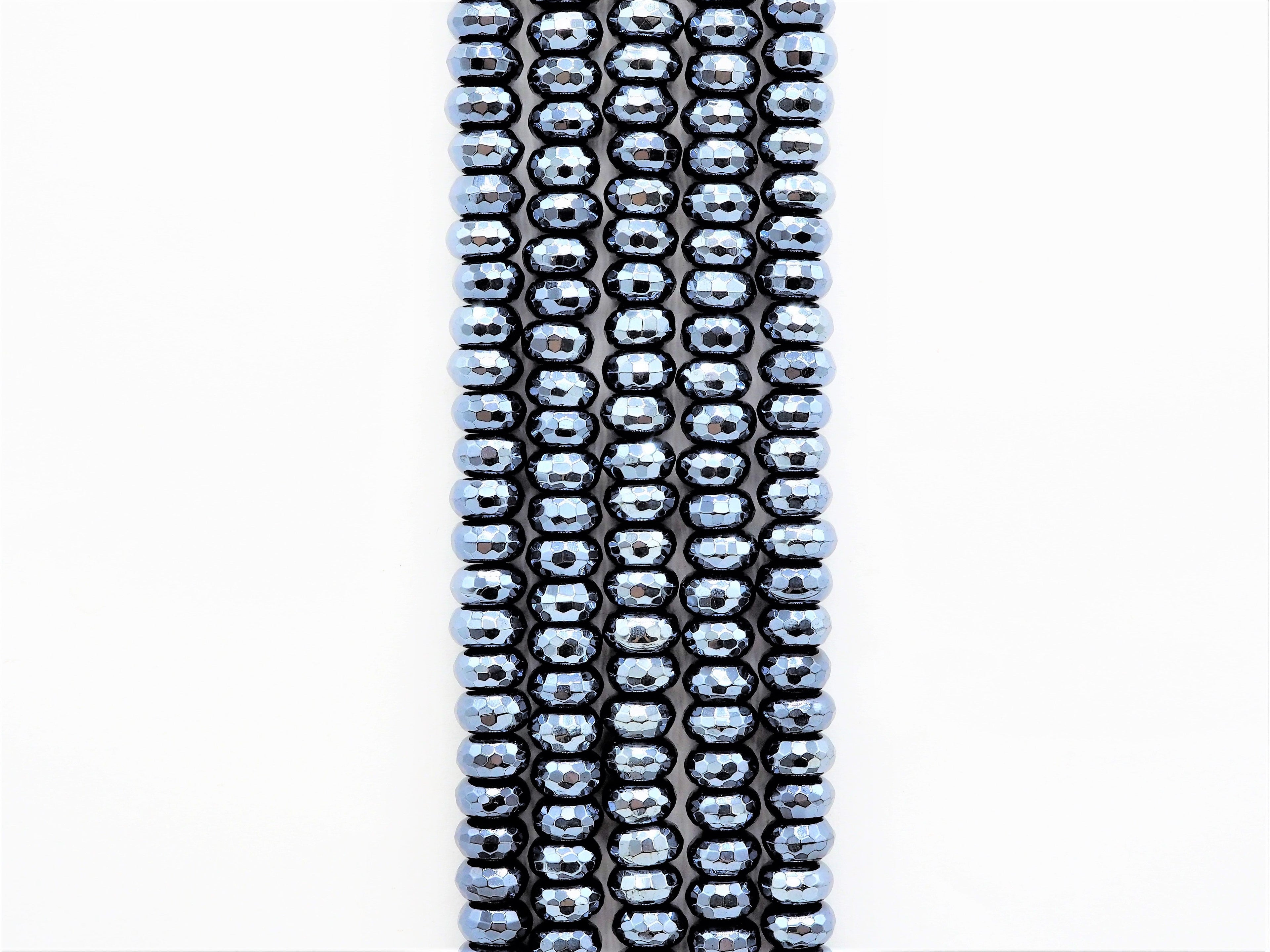 UNIQUE Silver Plated Faceted Black Onyx Rondelle Beads,2x4/4x6/5x8mm/6x10mm Metalic Rondelle Beads,15.5" Full Strand,SKU#S113