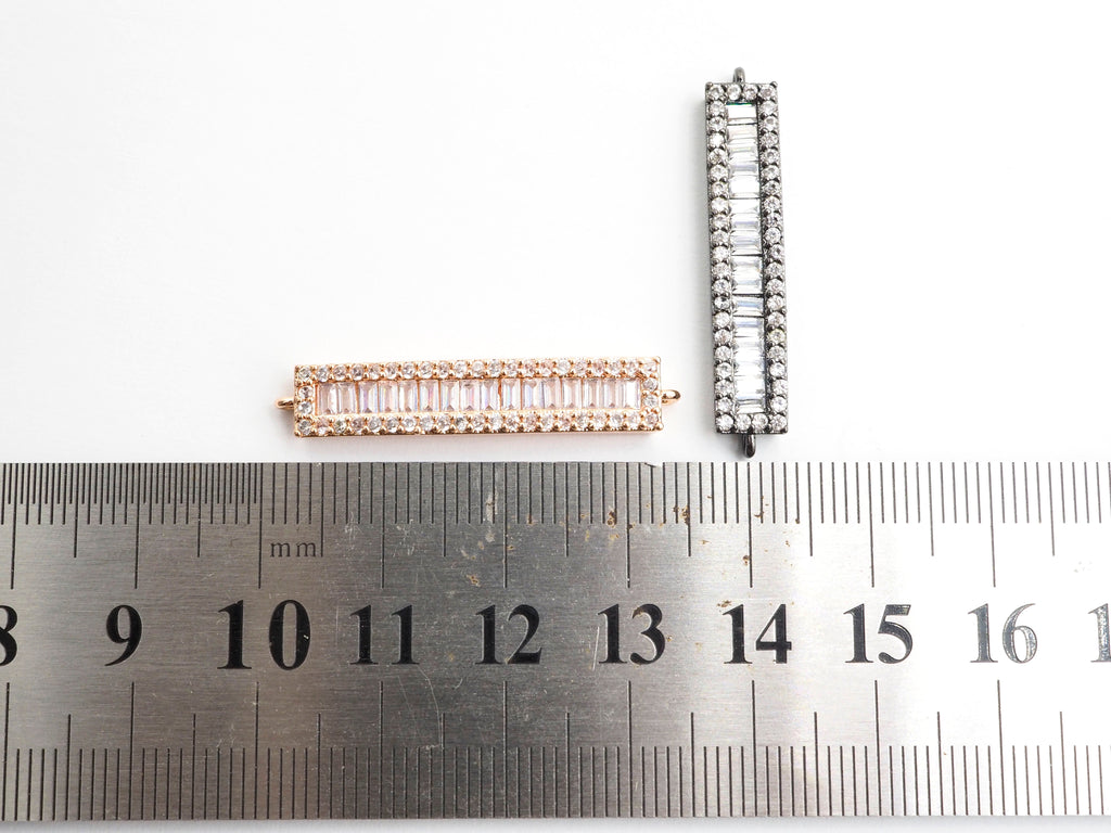 CZ Micro Pave Strip Connector for Bracelet/Necklace,Silver/Gold/Rose Gold/Gunmetal Spacer Connector/Link Connector, 6x34mm,sku#E404C
