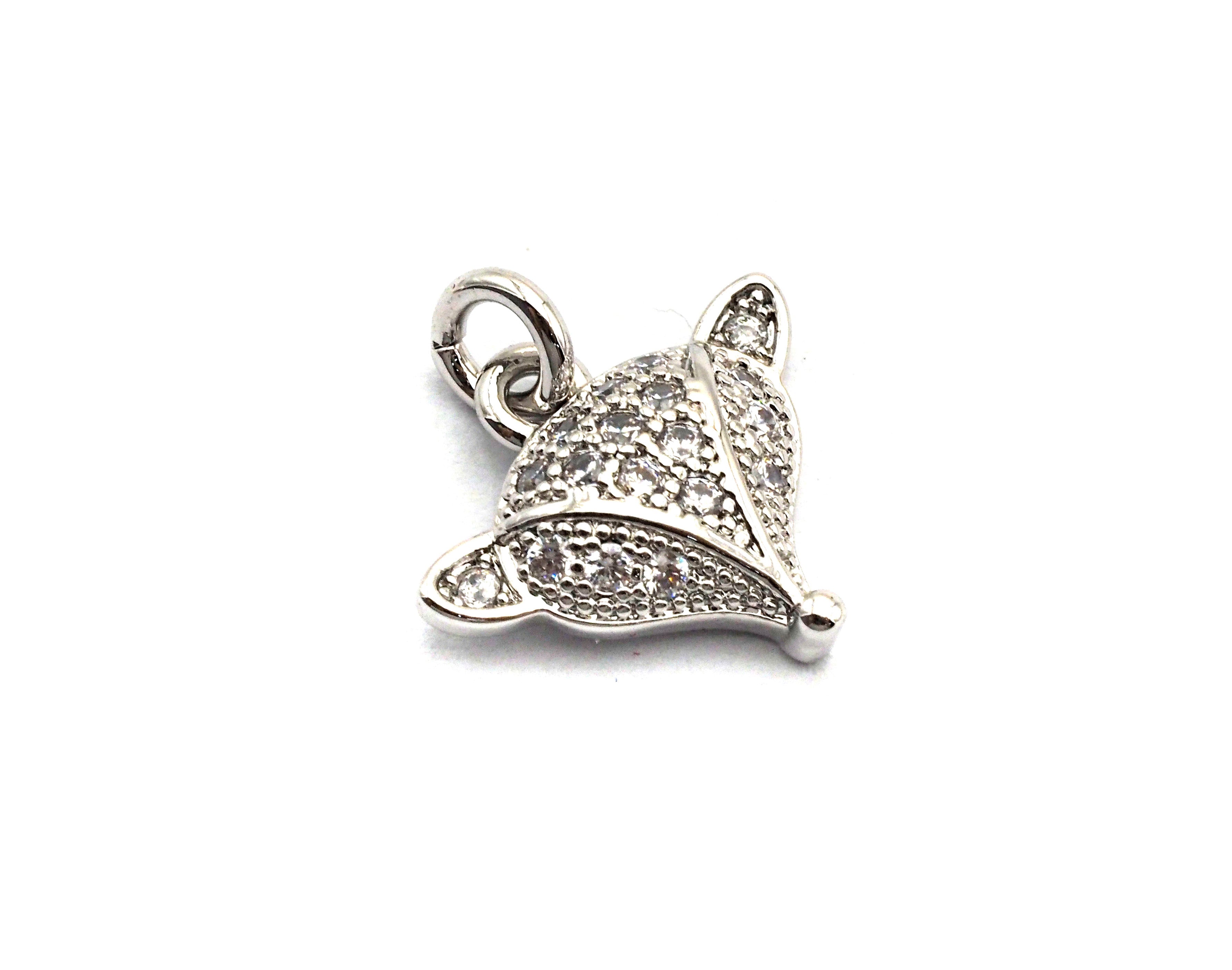 Clear CZ Fox Head Charm Pendant, Sku#F816