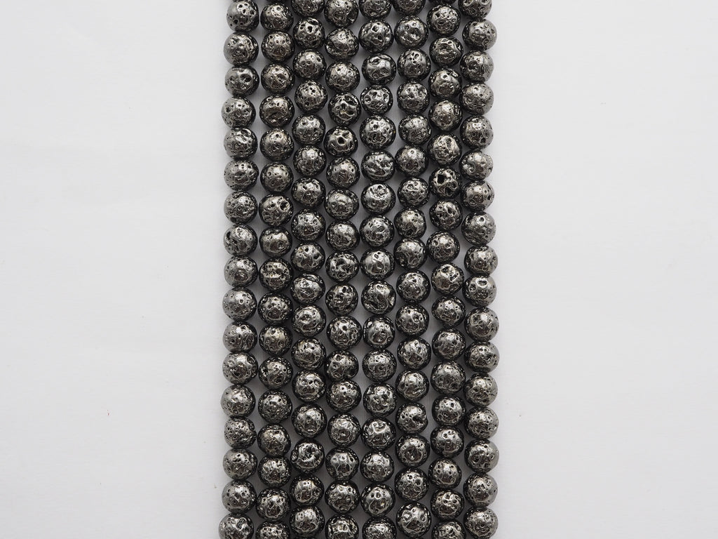 Wholesale Hematite Plated Lava Round Beads, 4mm/6mm/8mm/10mm/12mm Black Gemstone Beads, Wholesale Gemstone beads, 15.5" Full Strand,SKU#S112