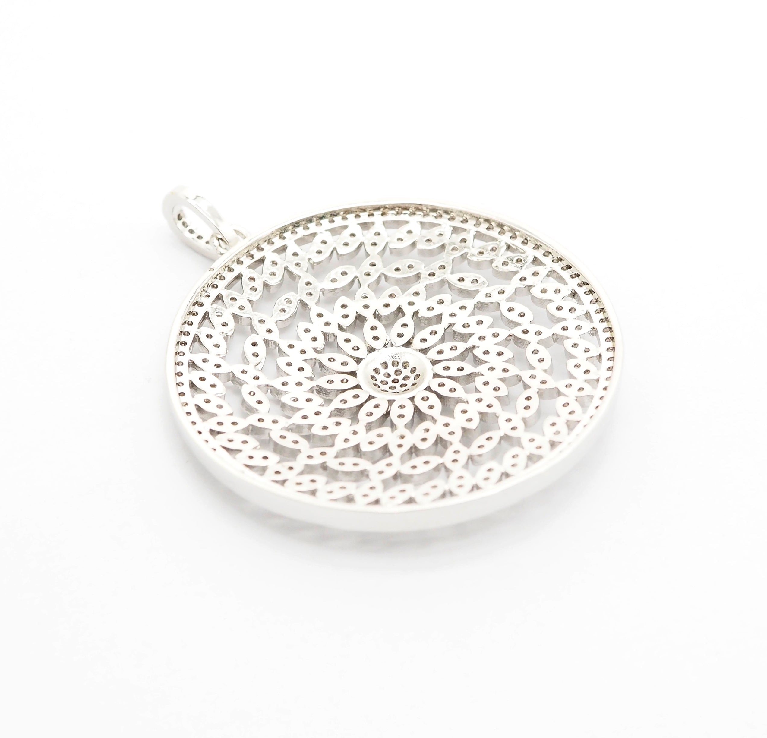 40mm Large CZ Micro Pave Hollow out Filigree Round Disc Pendant, Cubic Zirconia Rose Gold/Gold/Silver/Black Focal Pendant, 40x43mm, F498C