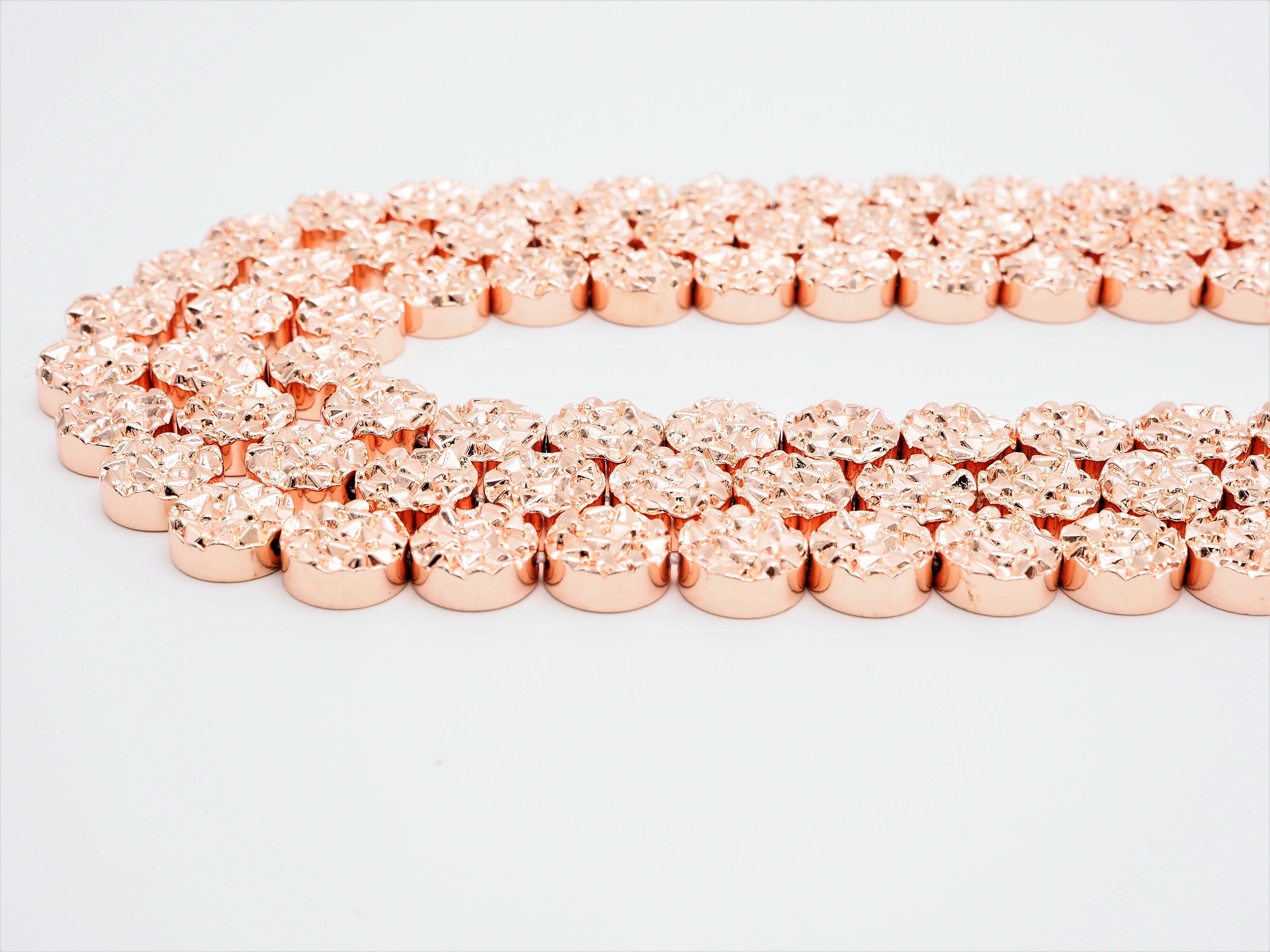 Natural Druzy Style Rose Gold Copper Color Hematite beads,Round Flat Coin Gemstone Beads,8mm/10mm/12mm, 15.5inch full strand,SKU#S98