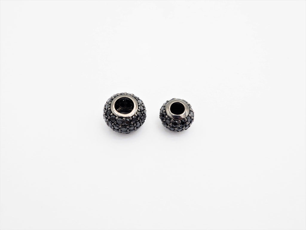 Black CZ Pave On Black Rondelle Big Hole Spacer Beads, Cubic Zirconia Rondelle Spacer Beads, Pave Beads,6x8/6x10mm, sku#C75