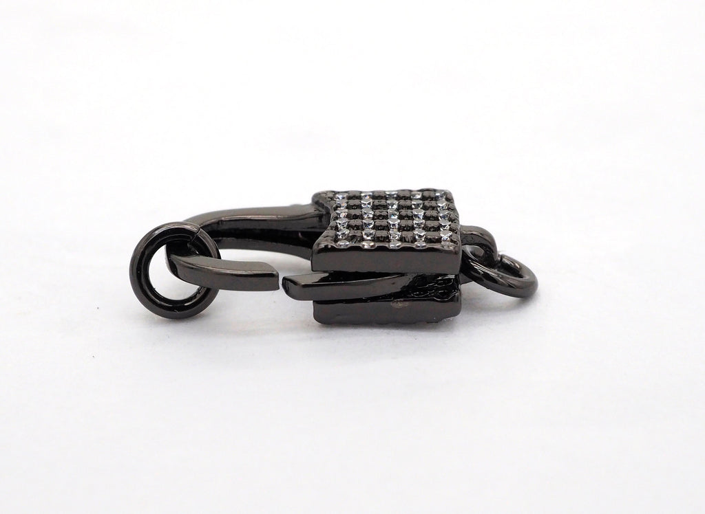 CZ Micro Pave Square Lock Lobster Claw Clasp, Cubic Zirconia Clasp/Link Connector, 18x8mm, sku#H126