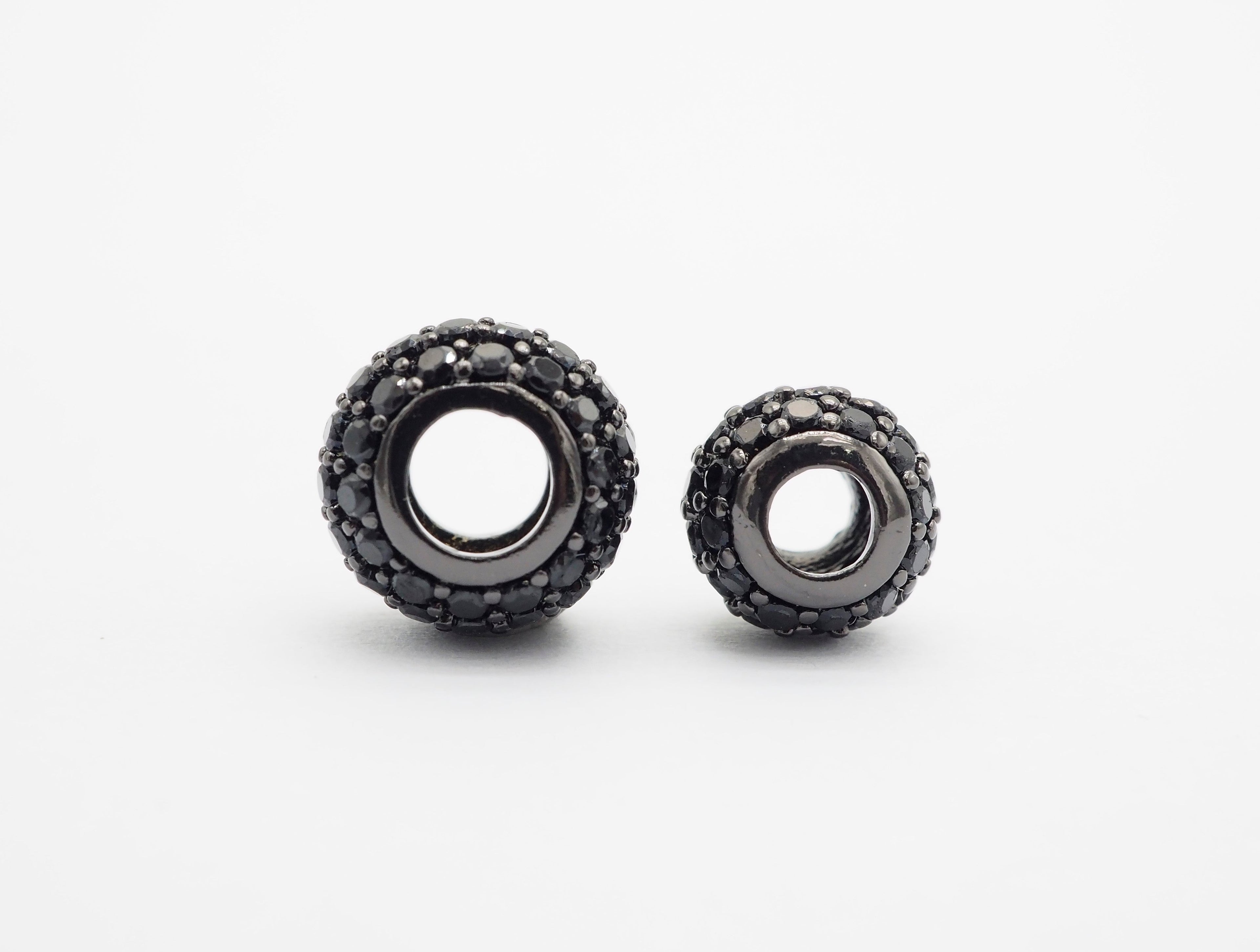 Black CZ Pave On Black Rondelle Big Hole Spacer Beads, Cubic Zirconia Rondelle Spacer Beads, Pave Beads,6x8/6x10mm, sku#C75