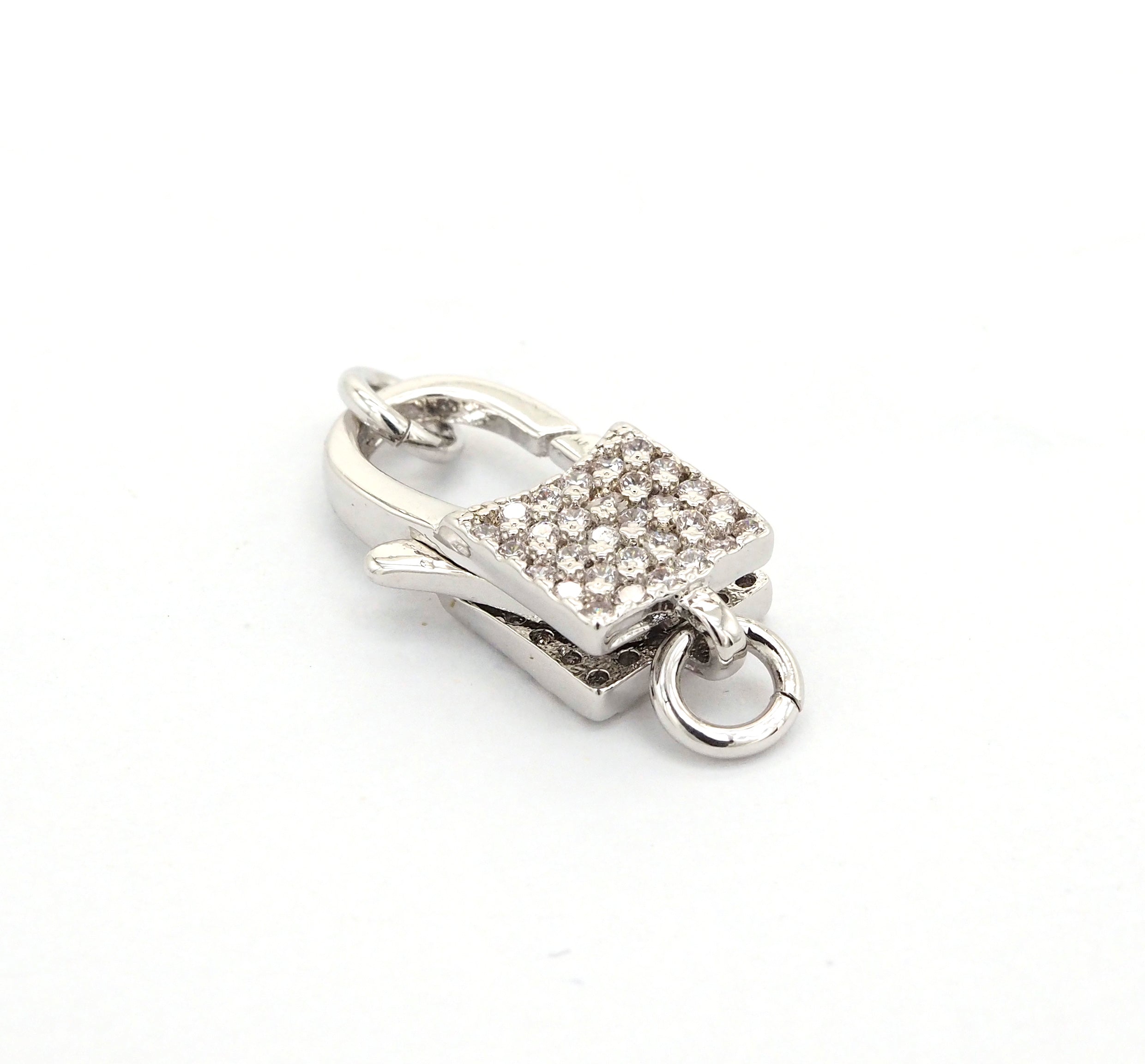 CZ Micro Pave Square Lock Lobster Claw Clasp, Cubic Zirconia Clasp/Link Connector, 18x8mm, sku#H126