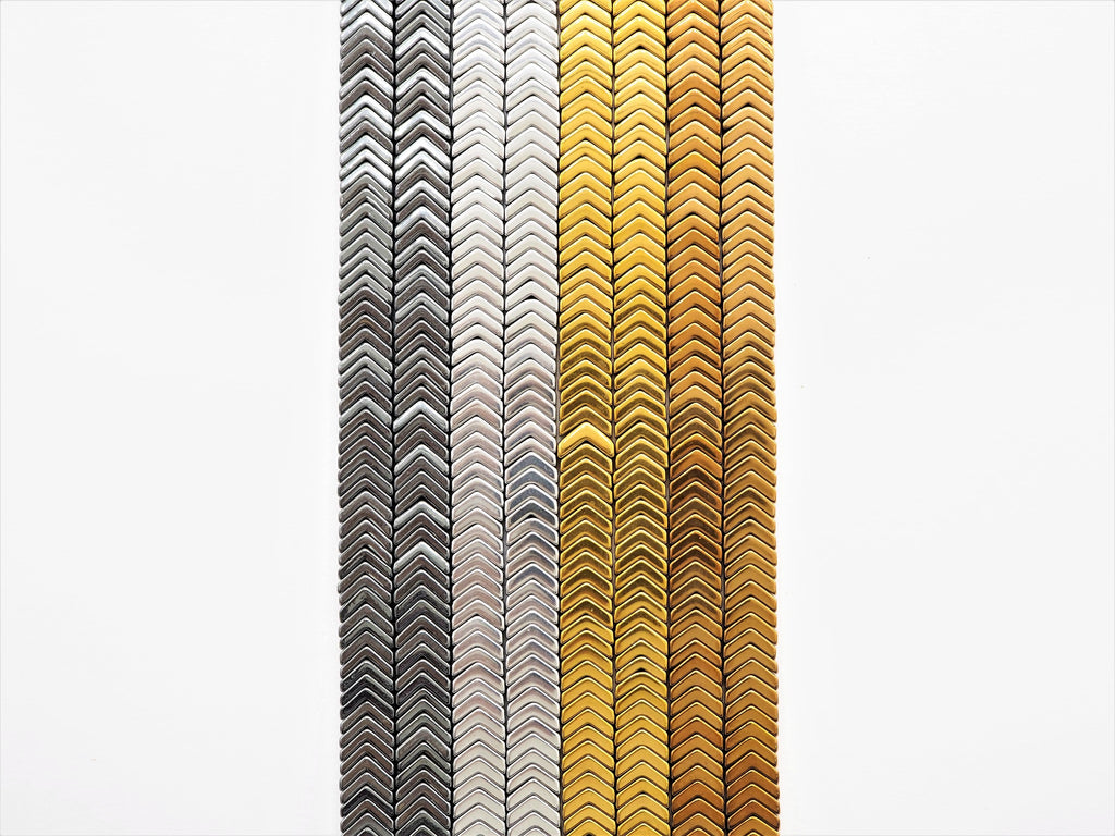 Natural V-Shape Hematite-6x1mm Gemstone Beads,Gray/Silver/Gold/Copper Color Gemstone,15inch FULL Strand-Bright Color Metallic Beads-SKU#W113