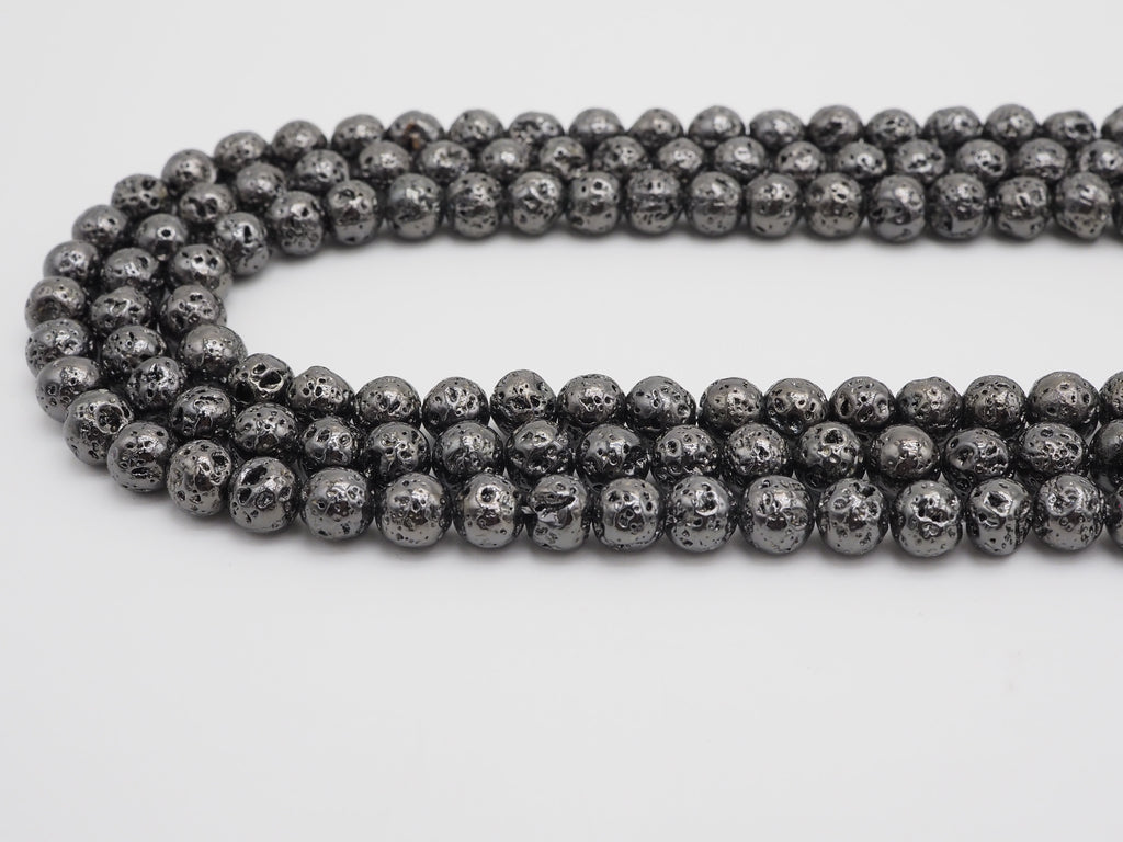 Wholesale Hematite Plated Lava Round Beads, 4mm/6mm/8mm/10mm/12mm Black Gemstone Beads, Wholesale Gemstone beads, 15.5" Full Strand,SKU#S112
