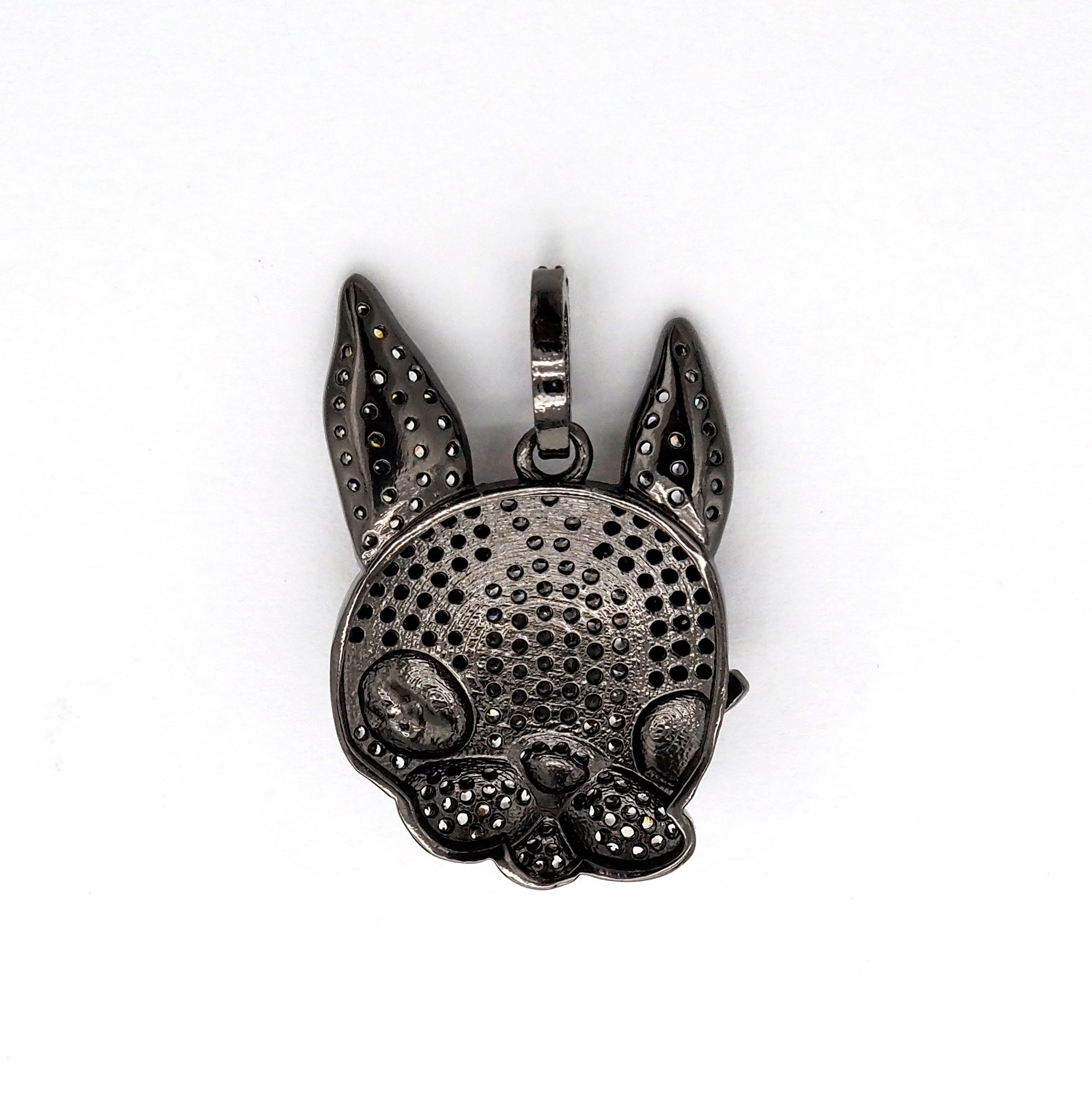 CZ Micro Pave Bunny Rabbit Head Charm Pendant, Cubic Zirconia Pendant, Gold/Silver/Rose Gold/Black, 28x20mm, SKU#F517