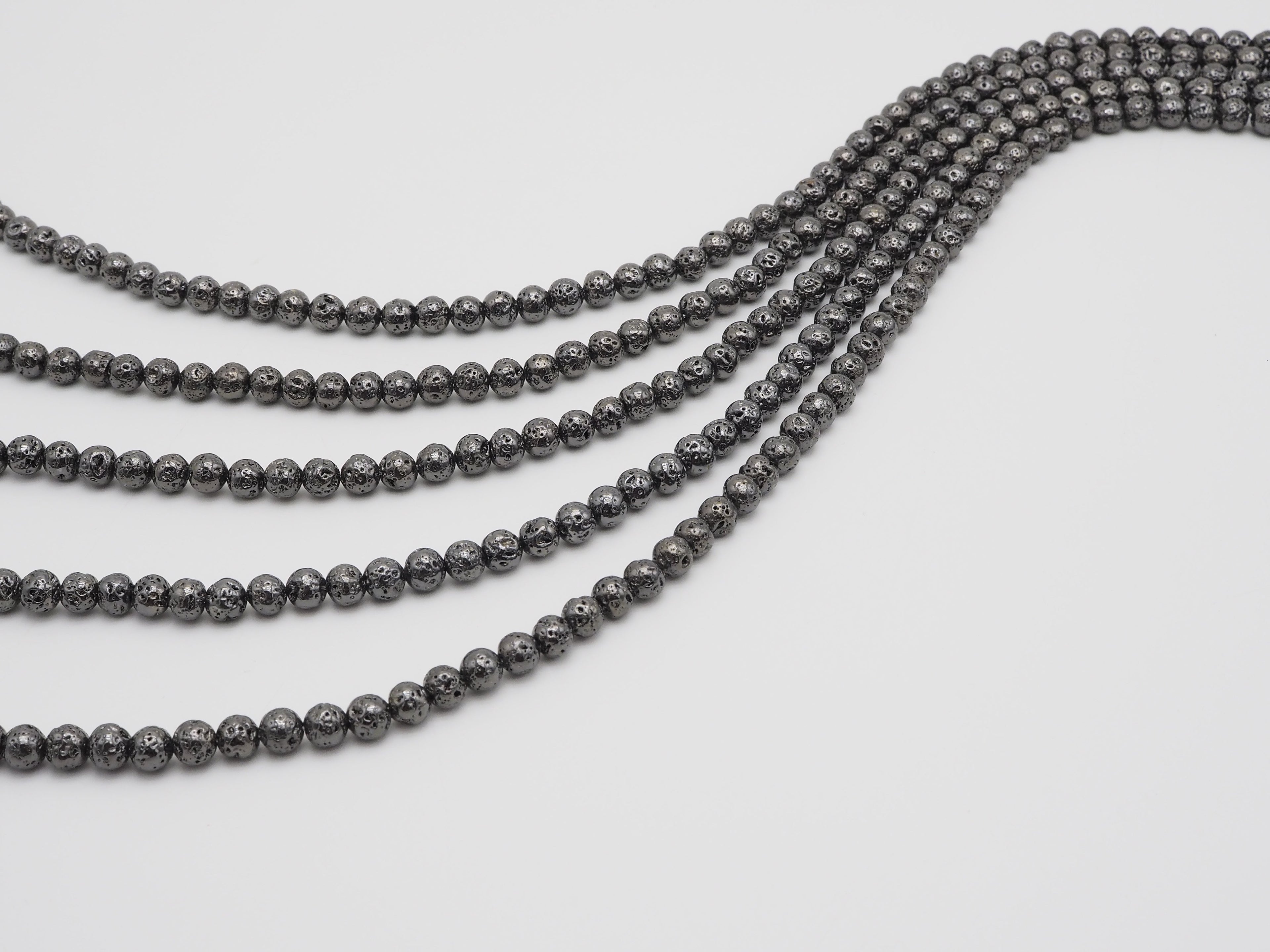 Wholesale Hematite Plated Lava Round Beads, 4mm/6mm/8mm/10mm/12mm Black Gemstone Beads, Wholesale Gemstone beads, 15.5" Full Strand,SKU#S112