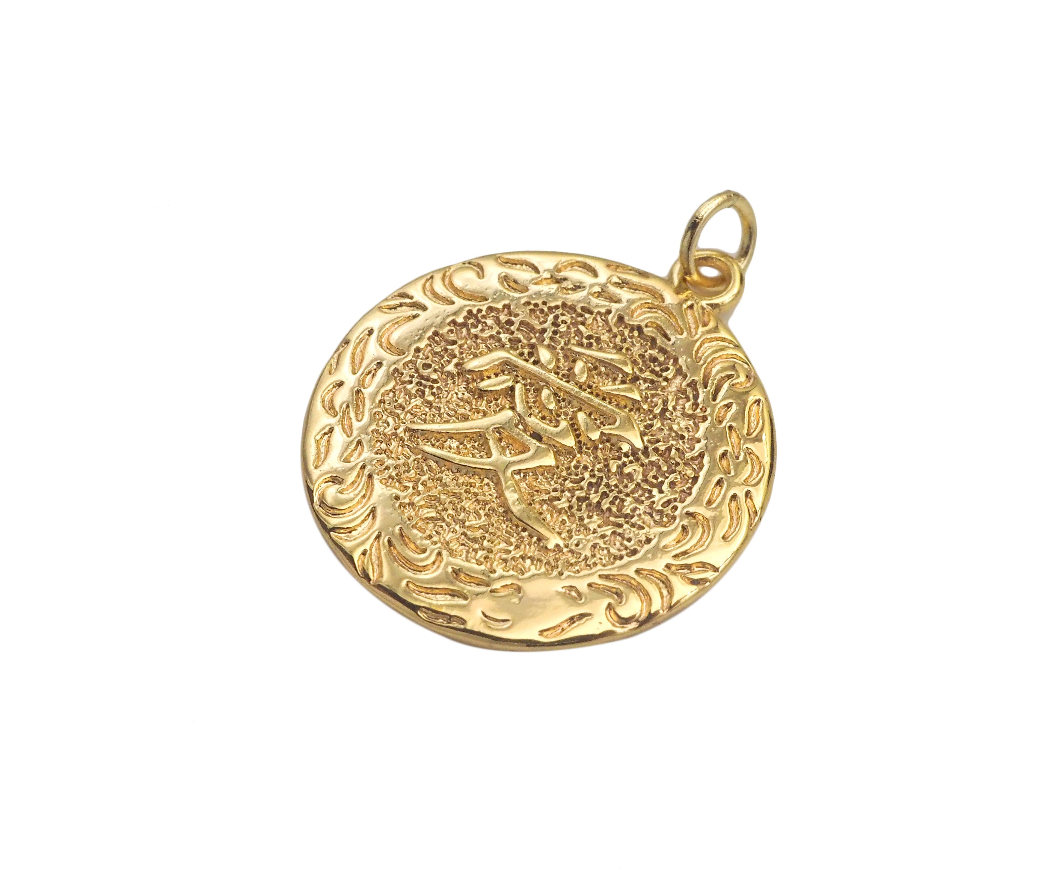 Gold Filled Chinese Love Word On Round Shape Pendant, 14KK Gold Filled Love Medallion Charm, Necklace Bracelet Charm, 17x20mm, Sku#ZX18