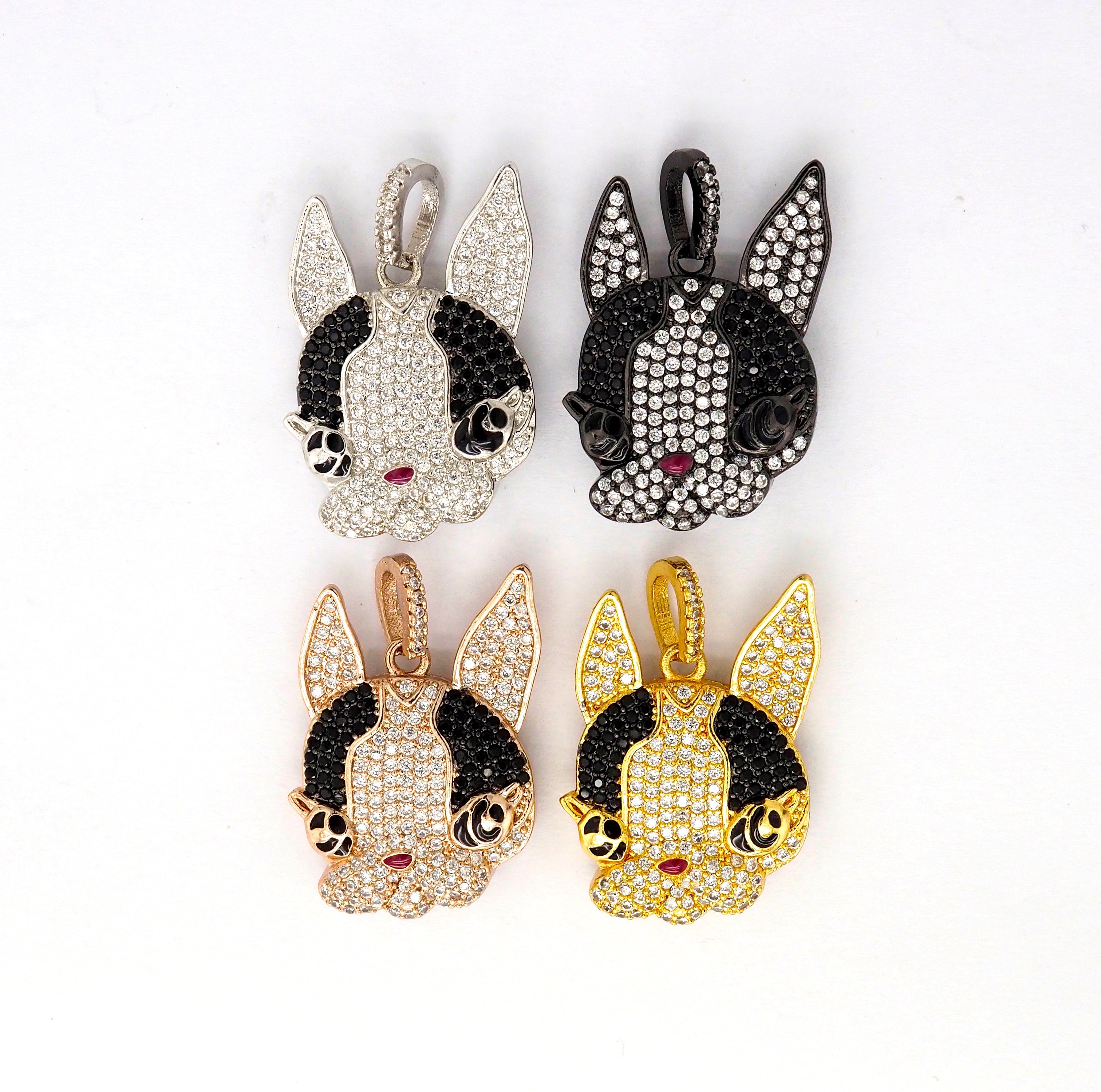 CZ Micro Pave Bunny Rabbit Head Charm Pendant, Cubic Zirconia Pendant, Gold/Silver/Rose Gold/Black, 28x20mm, SKU#F517