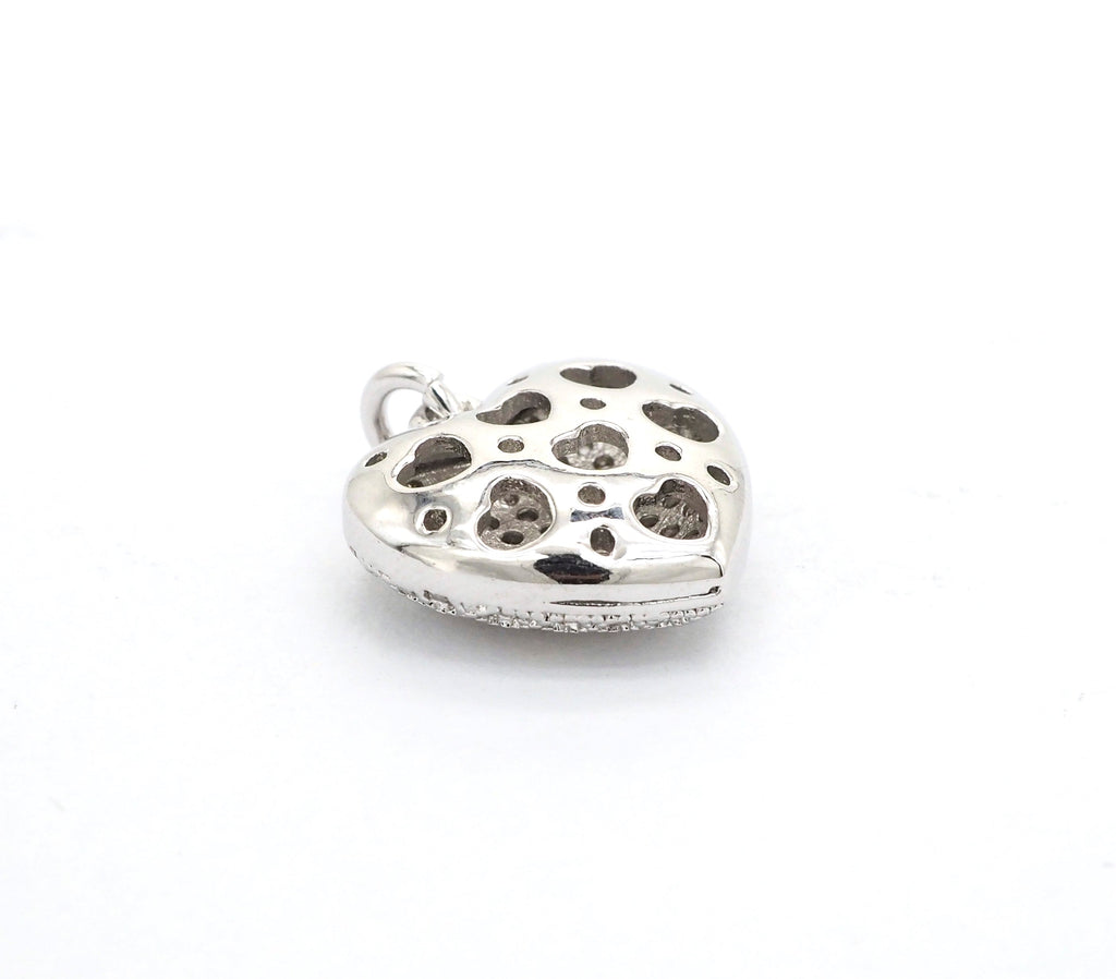 15mm CZ Micro Pave Puffy Heart Charm/Pendant, CZ Pave Charm in Gold/Rose Gold/Silver/Black Finish, Pave Heart Beads, sku#F524