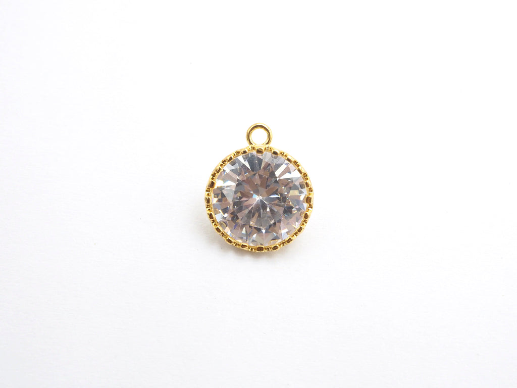 14mm Micro Pave Round Shaped Pendant with Big Clear CZ, Black/Gold/Silver/Rose gold, Bridal Jewelry Charms, Wedding Jewelry Findings,sku#B85