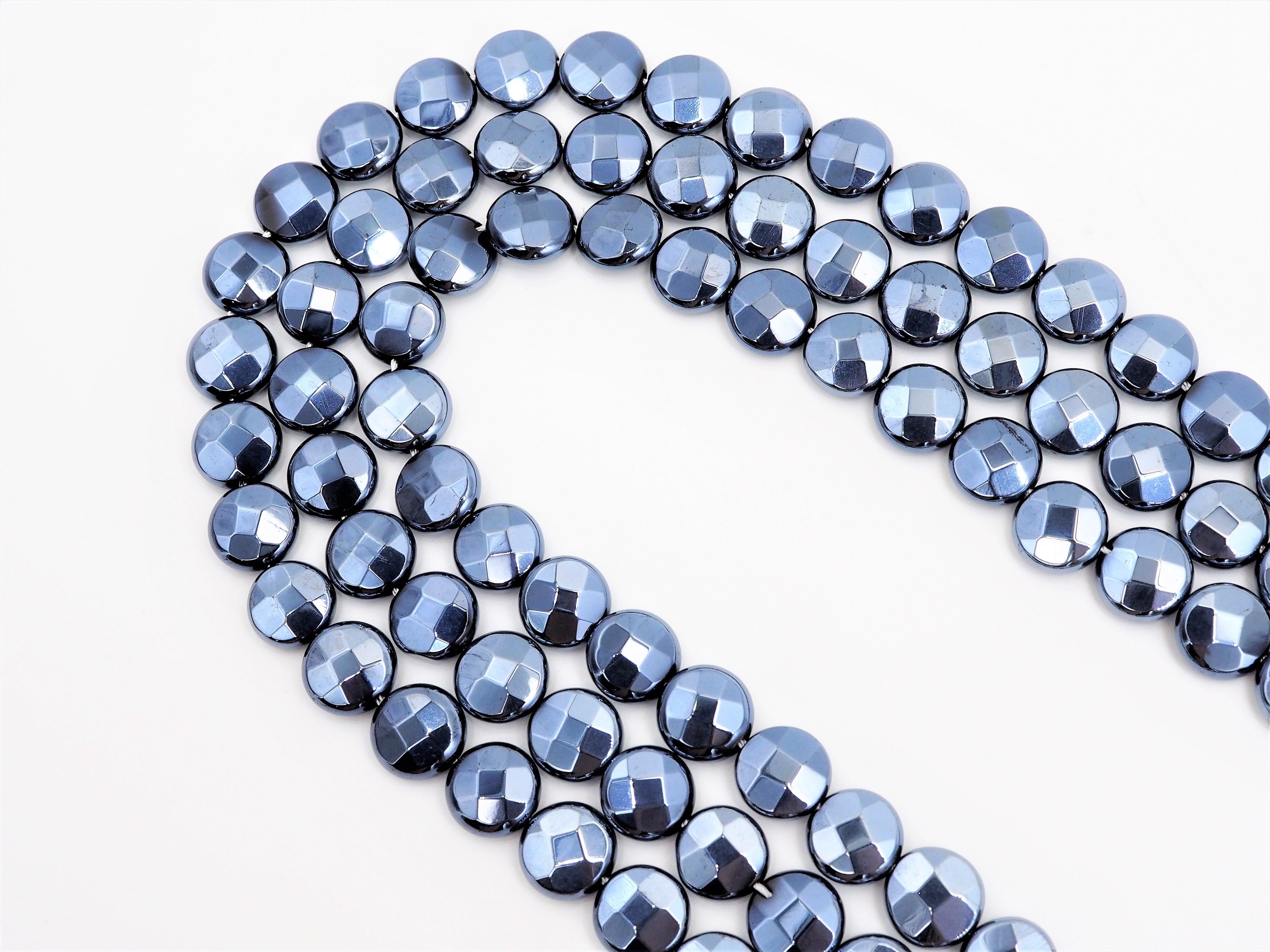 Unique Silver Plated Black Onyx Faceted Coin Beads,8mm/10mm/12mm Gemstones Beads, Black Coin Beads,15.5" Full Strand, SKU#S114