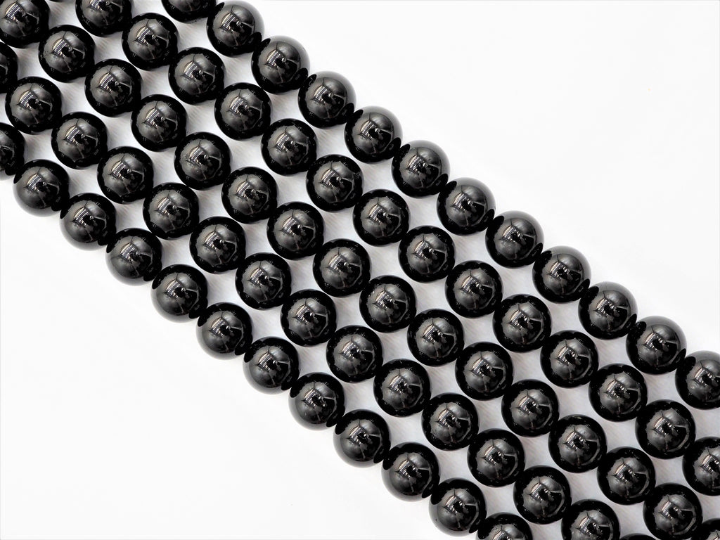 Quality Natural Black Tourmaline Round Smooth Beads,  SKU#U310