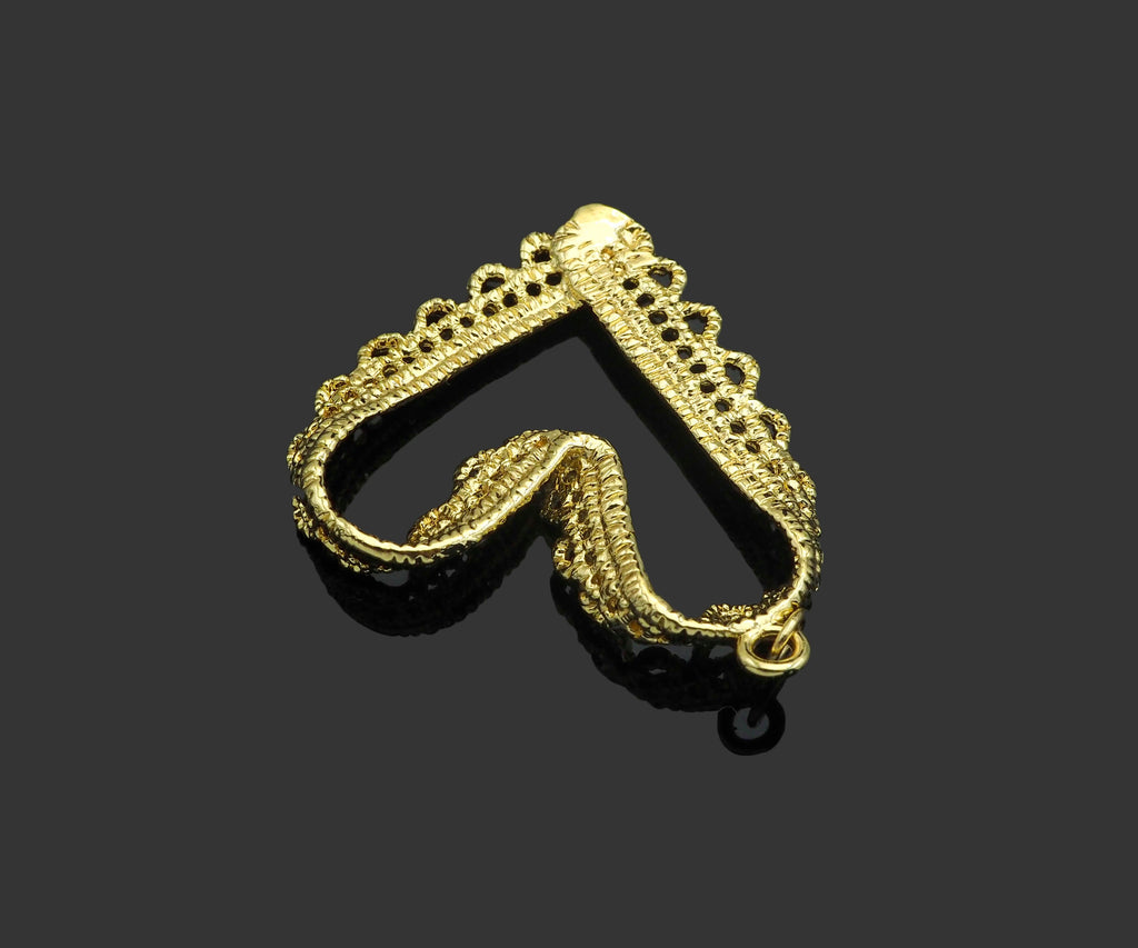 Gold Filled Lace Heart Shape Pendant, 14K Gold Filled Heart Charm, Necklace Bracelet Charm Pendant, 29x33mm, Sku#ZX20