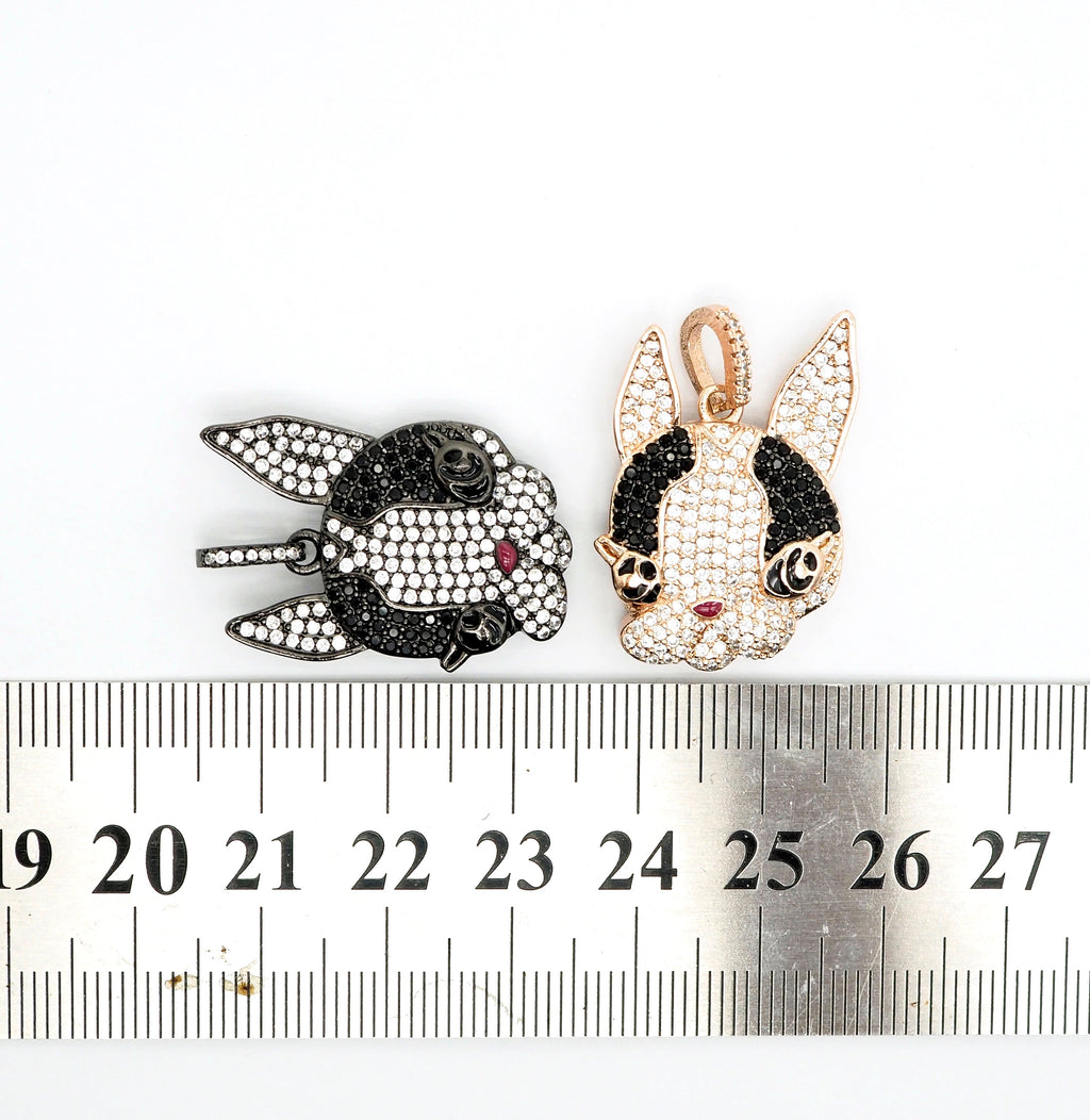 CZ Micro Pave Bunny Rabbit Head Charm Pendant, Cubic Zirconia Pendant, Gold/Silver/Rose Gold/Black, 28x20mm, SKU#F517
