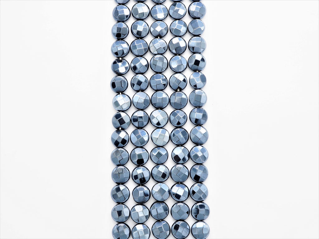 Unique Silver Plated Black Onyx Faceted Coin Beads,8mm/10mm/12mm Gemstones Beads, Black Coin Beads,15.5" Full Strand, SKU#S114