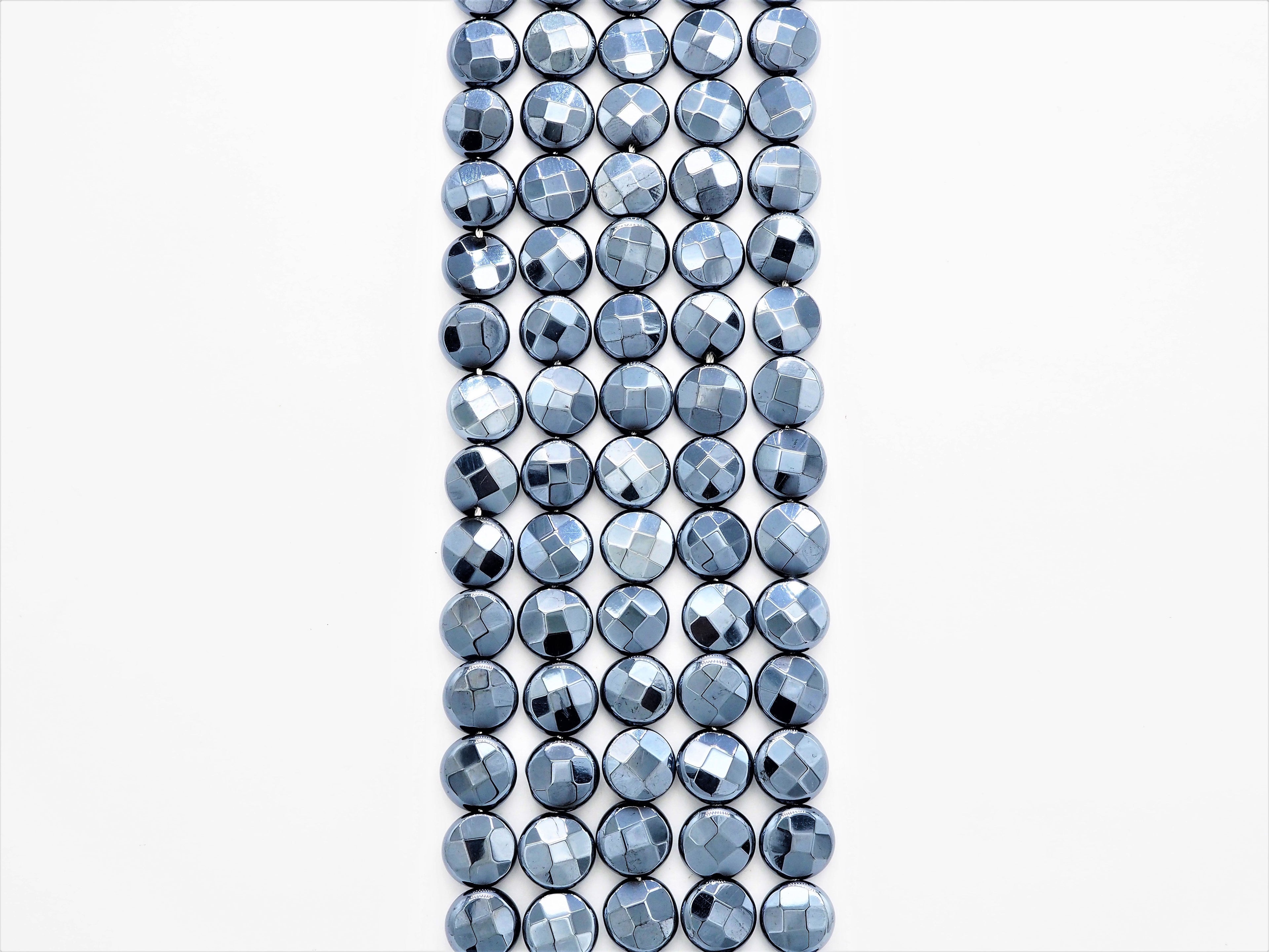 Unique Silver Plated Black Onyx Faceted Coin Beads,8mm/10mm/12mm Gemstones Beads, Black Coin Beads,15.5" Full Strand, SKU#S114