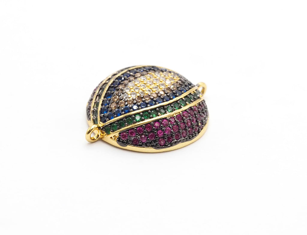 Large CZ Micro Multi color Dome Evil Eyes Connector, Half Circle Cubic Zirconia Connector for Bracelet Necklace,20x25mm,sku#E406