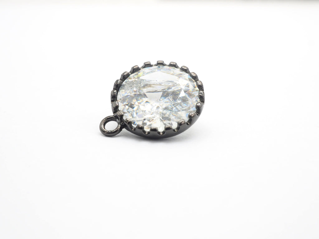 14mm Micro Pave Round Shaped Pendant with Big Clear CZ, Black/Gold/Silver/Rose gold, Bridal Jewelry Charms, Wedding Jewelry Findings,sku#B85