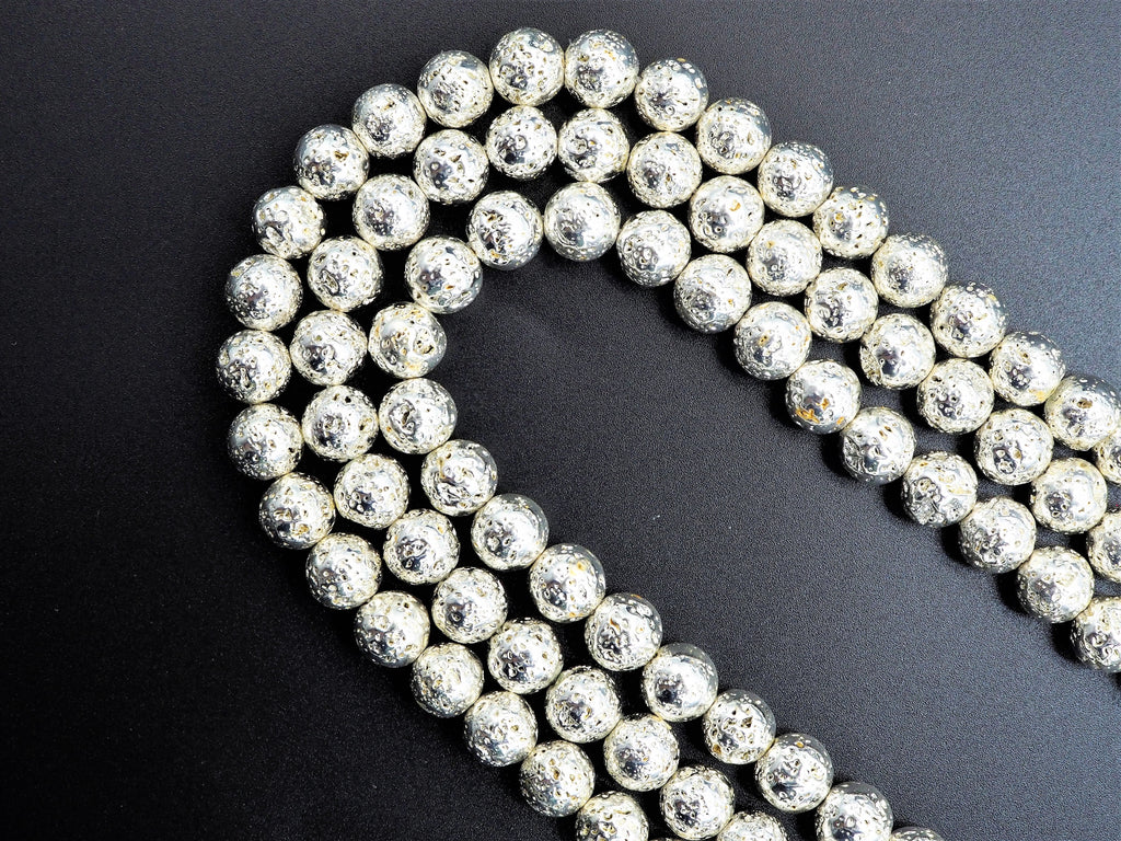 NEW!!! Silver Plated Lava Round Beads, 4mm/6mm/8mm/10mm/12mm silver Gemstone Beads,15.5" Full Strand, Wholesale Gemstone Beads,SKU#S109