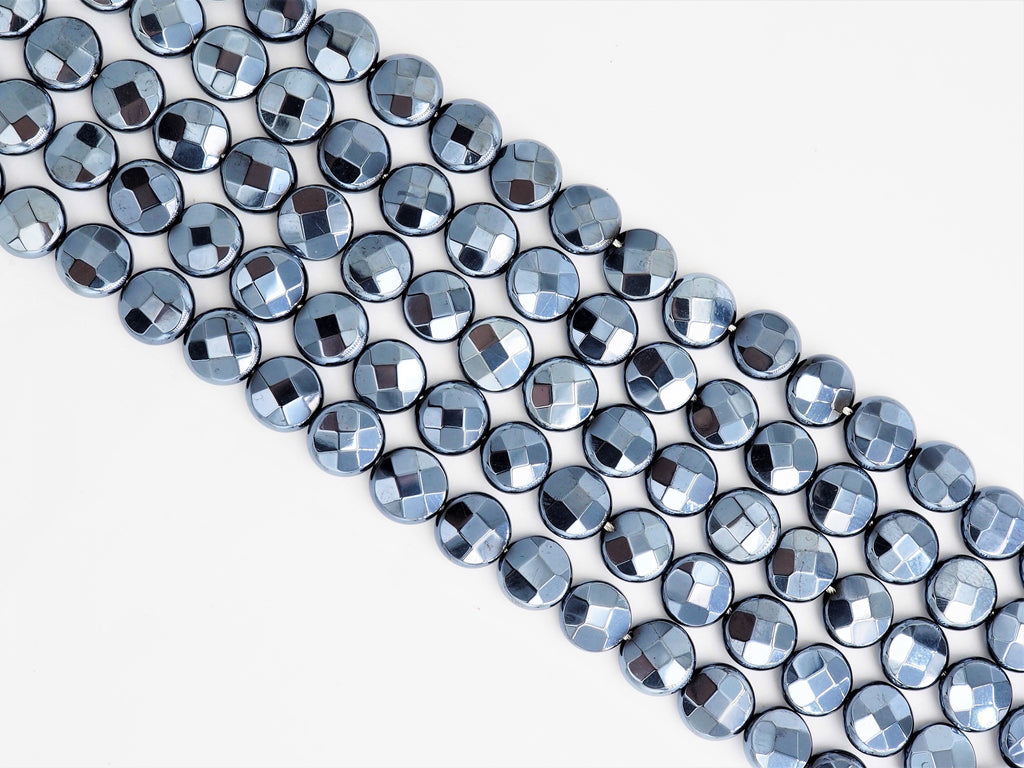 Unique Silver Plated Black Onyx Faceted Coin Beads,8mm/10mm/12mm Gemstones Beads, Black Coin Beads,15.5" Full Strand, SKU#S114