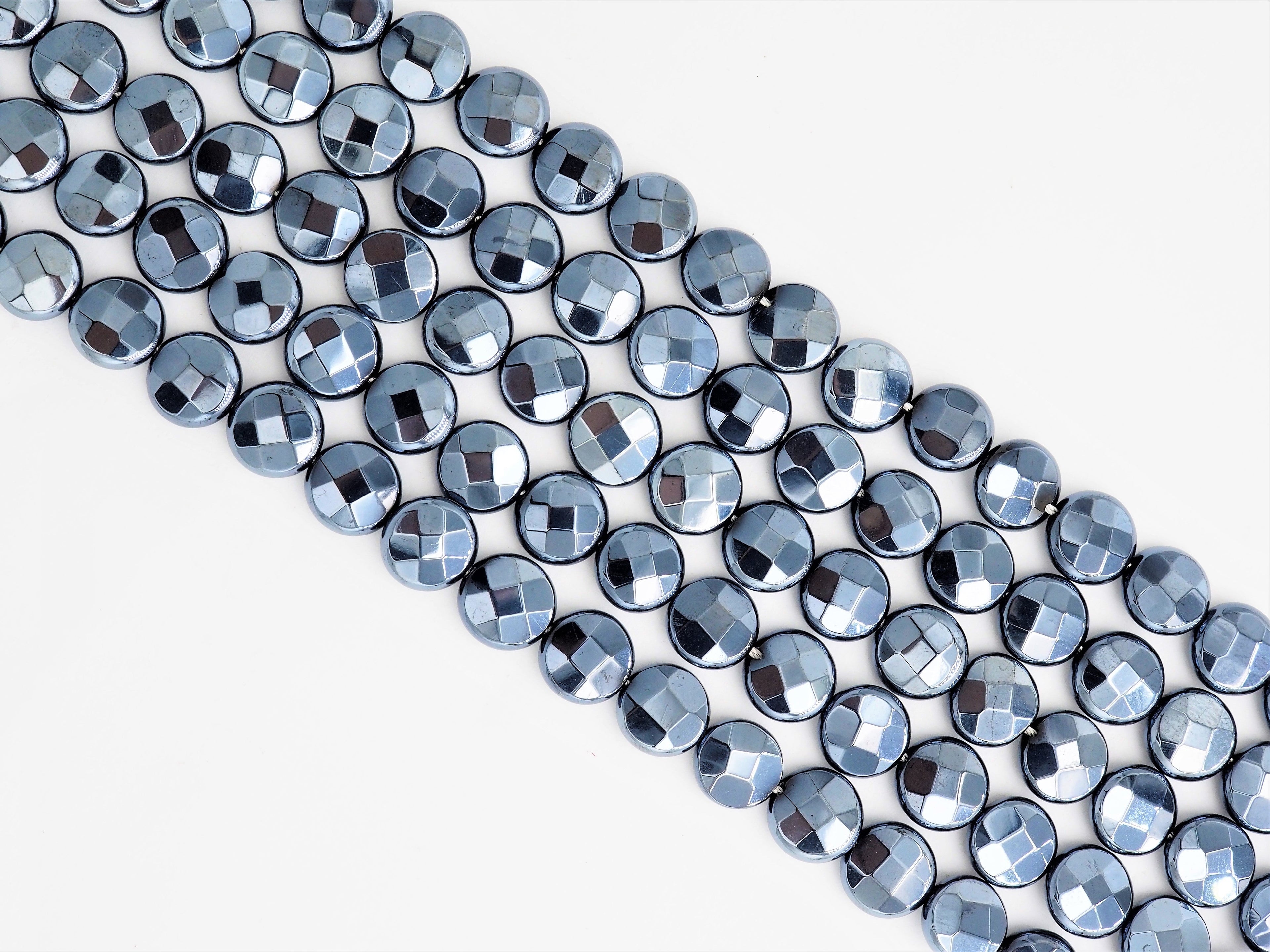 Unique Silver Plated Black Onyx Faceted Coin Beads,8mm/10mm/12mm Gemstones Beads, Black Coin Beads,15.5" Full Strand, SKU#S114